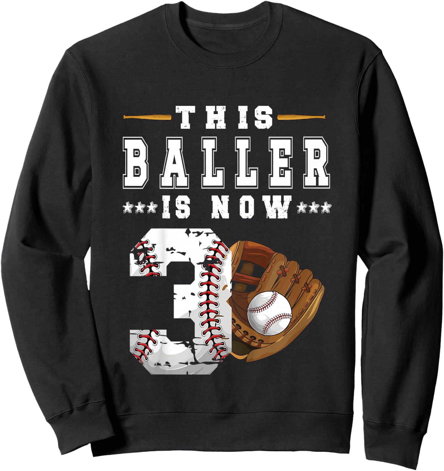 Kids 3rd Birthday Baseball Boy Three Year Old Baseball Player Sweatshirt - Sweatshirt | Black