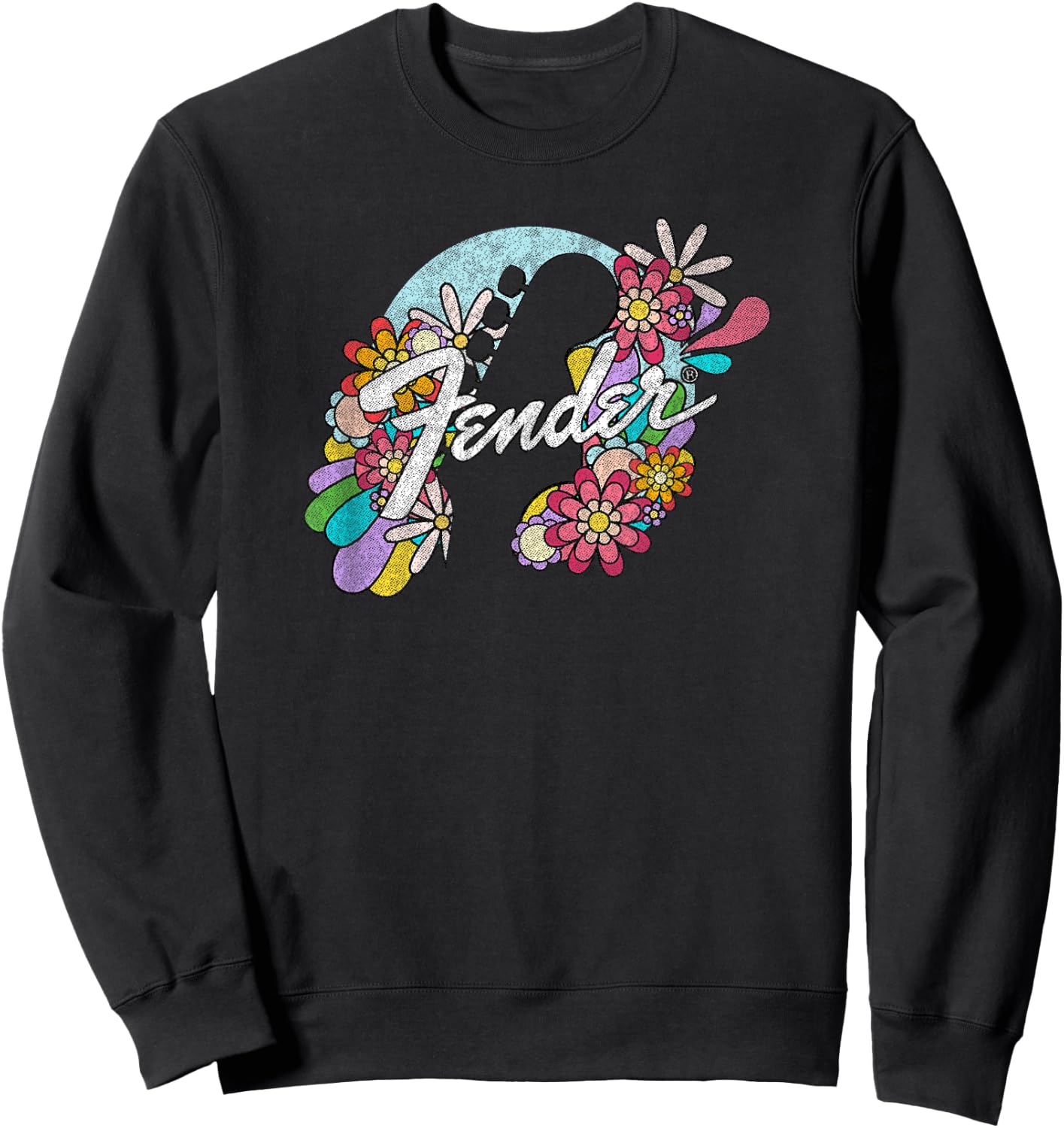 Fender Spring Time Flower Covered Guitar Silhouette Logo Sweatshirt - Sweatshirt | Black