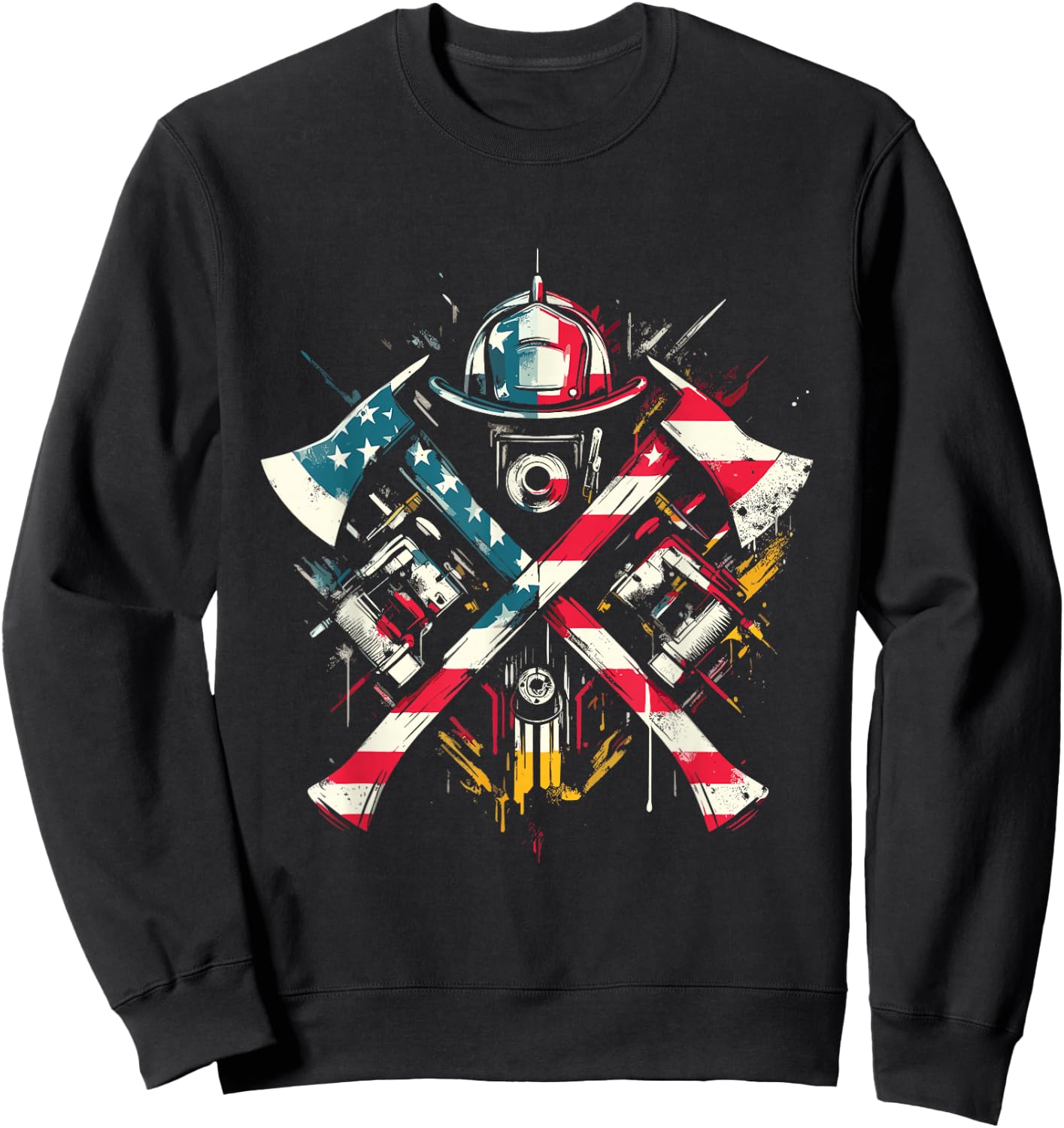Firefighter American Flag - Patriotic Fire Department USA Sweatshirt - Sweatshirt | Black