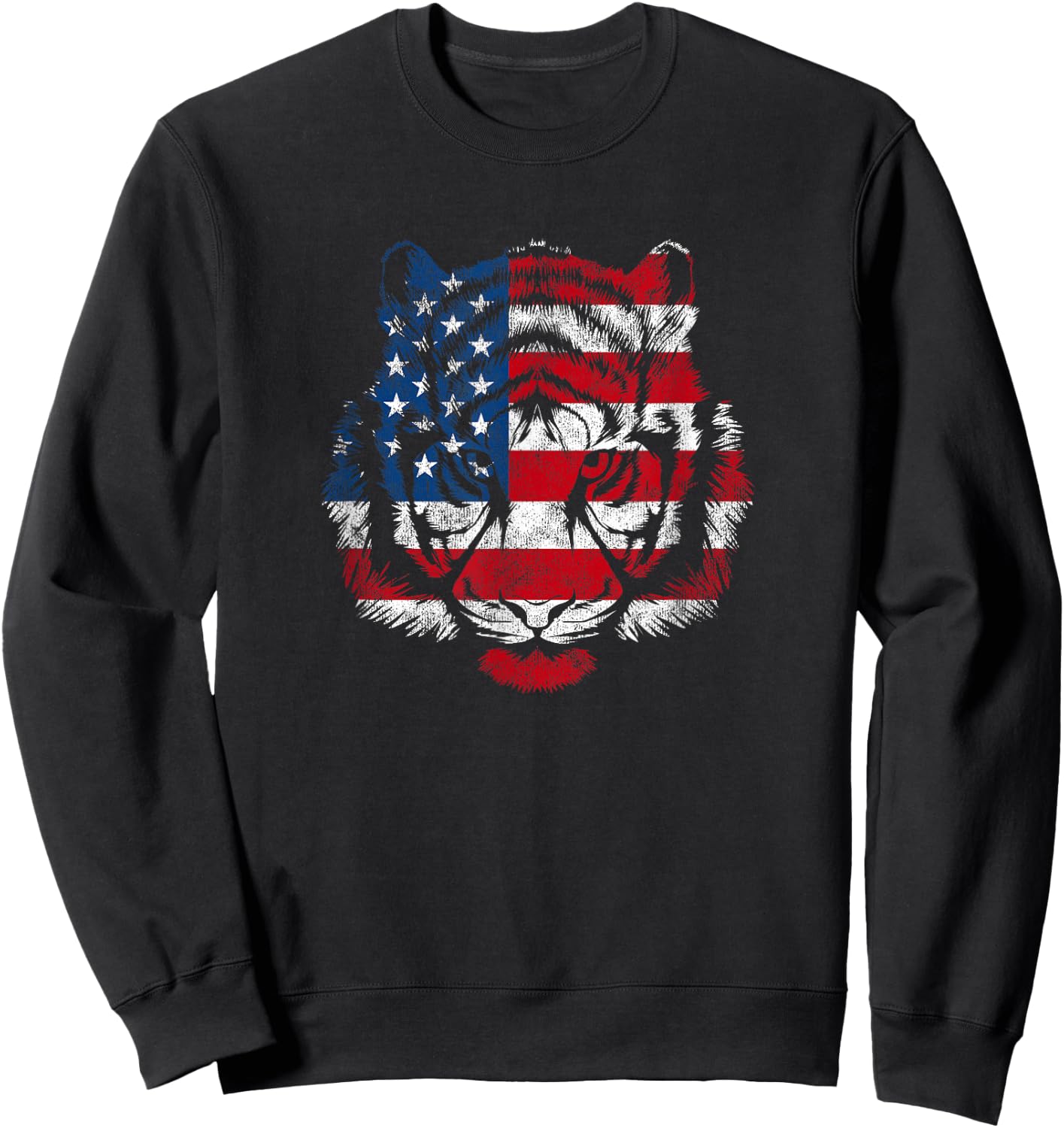 Funny American Tiger Patriotic USA Flag 4th Of July Women Men Sweatshirt - Sweatshirt | Black