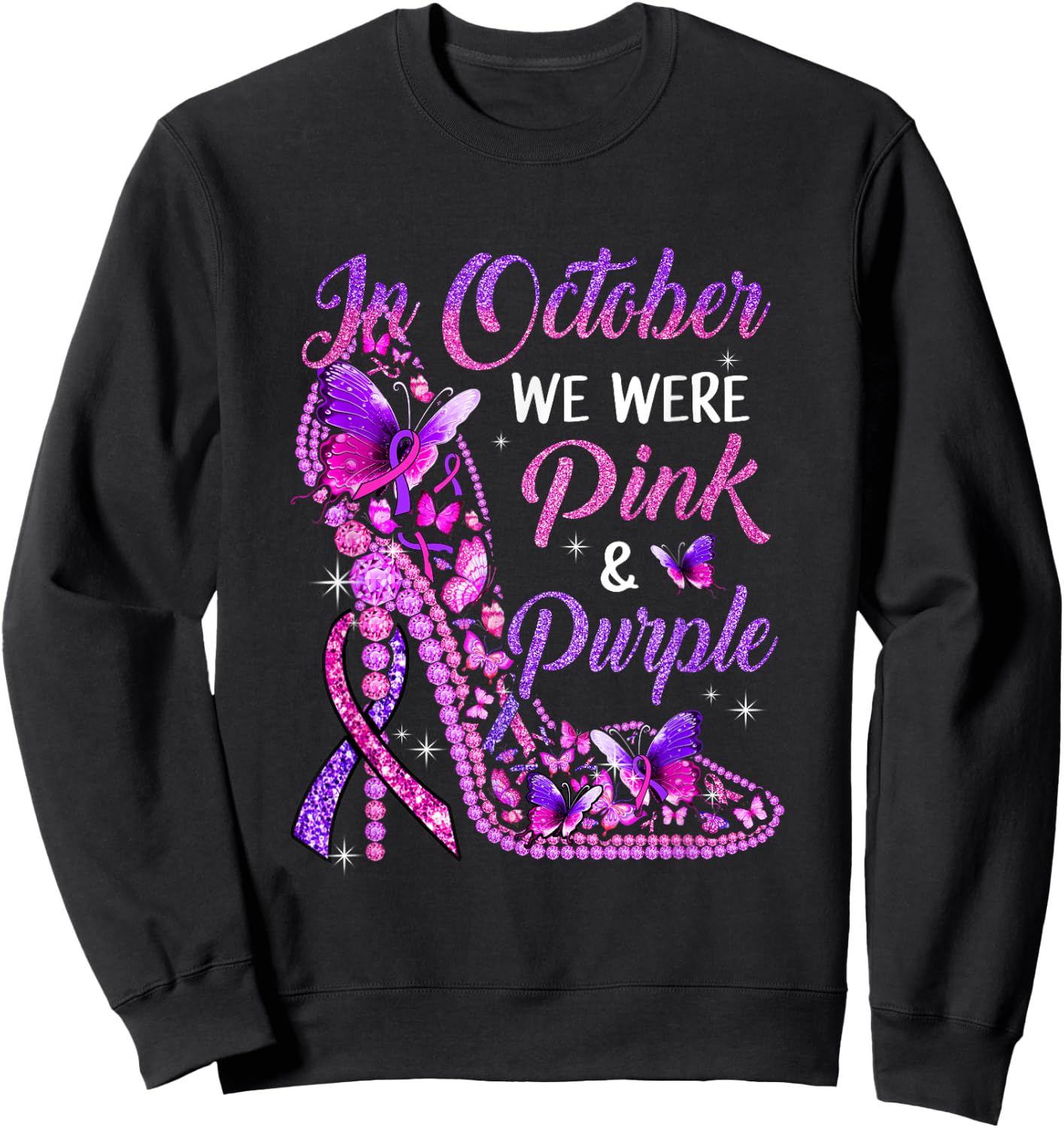 Butterfly Breast Cancer Awareness And Domestic Violence Sweatshirt - Sweatshirt | Black