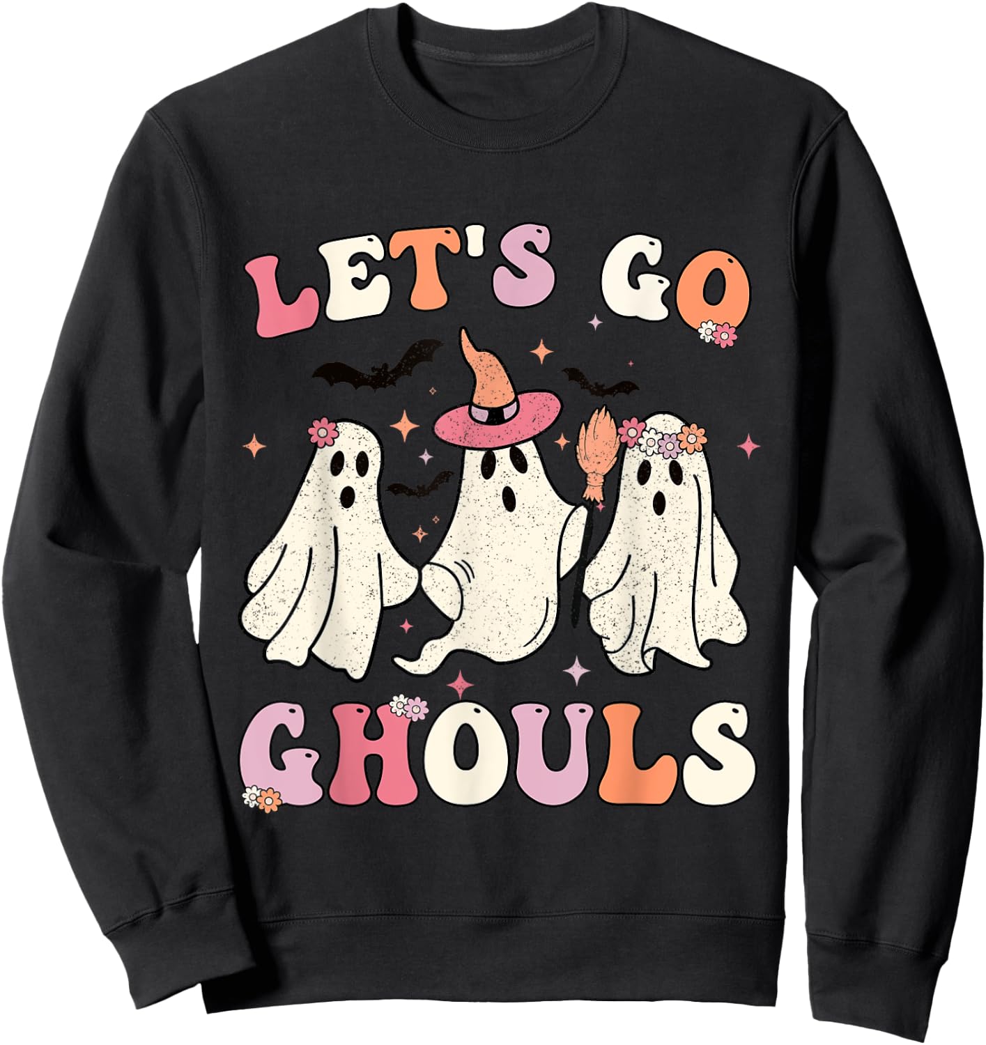 Retro Groovy Let's Go Ghouls Halloween Ghost Outfit Costumes Sweatshirt - Sweatshirt | Black