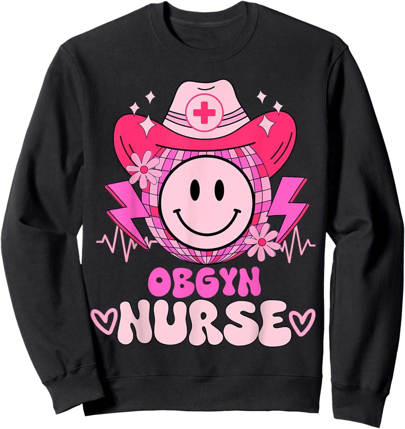 Cute medical retro stethoscope RN country OBGYN nurse Sweatshirt - Sweatshirt | Black