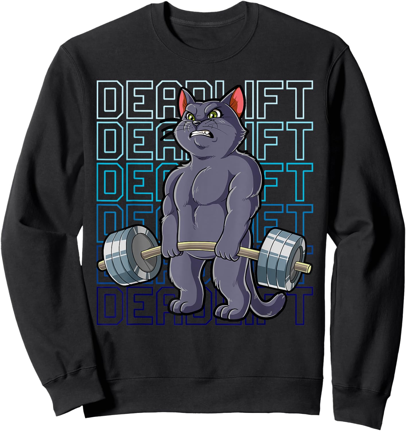 Cat Gym Weight Training Deadlift Men Women Sweatshirt - Sweatshirt | Black