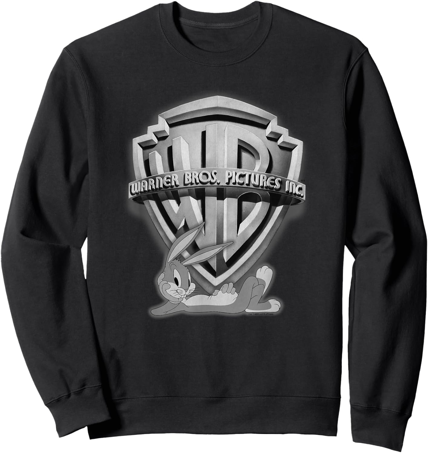 WB100 Looney Tunes Bugs Bunny Silver Warner Brothers Logo Sweatshirt - Sweatshirt | Black