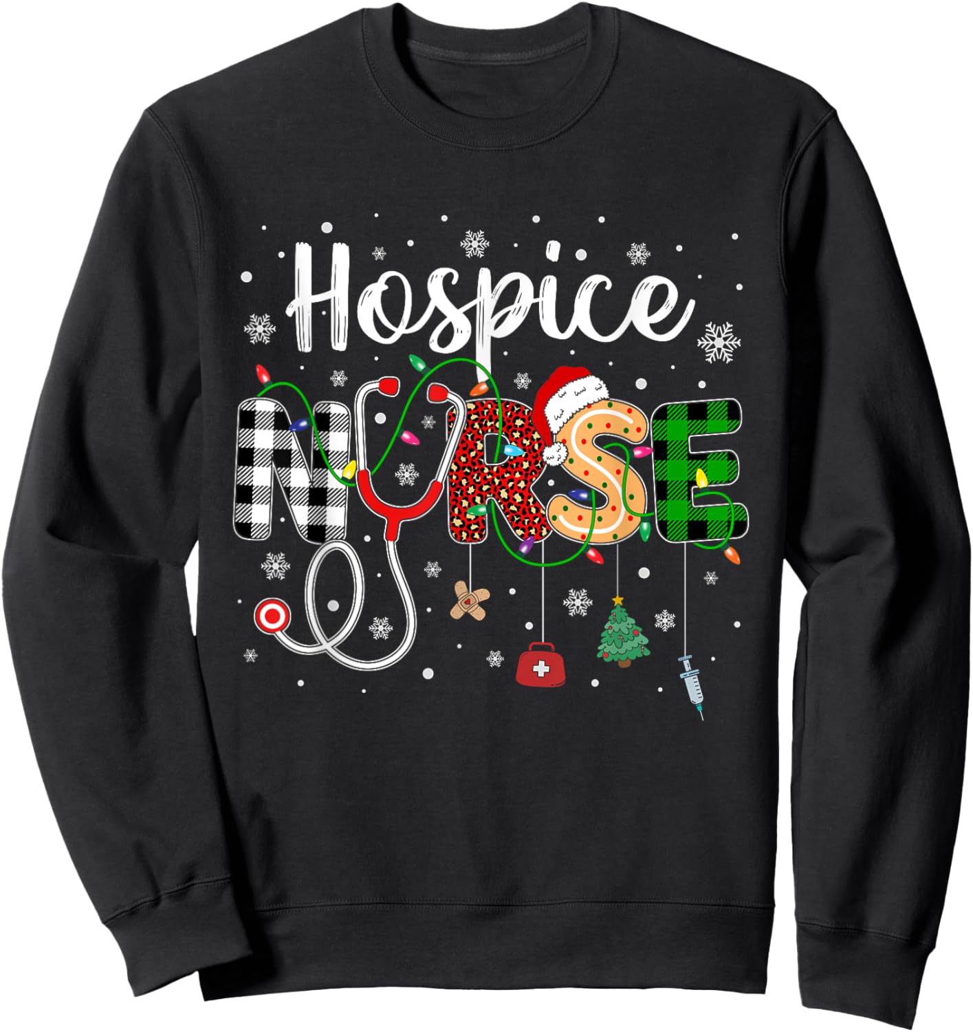 Hospice Nurse Xmas Santa Hat Nursing Christmas Pattern Sweatshirt - Sweatshirt | Black
