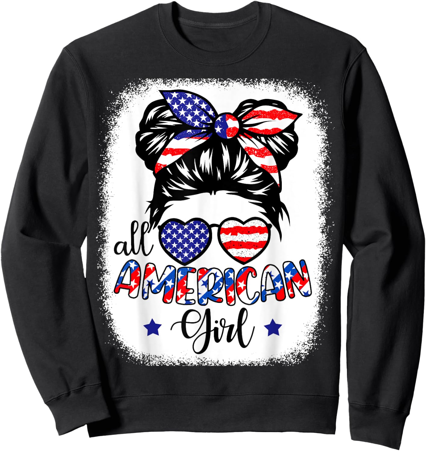 All American Girl Shirt USA Flag 4th July Women Kids Patriot Sweatshirt - Sweatshirt | Black