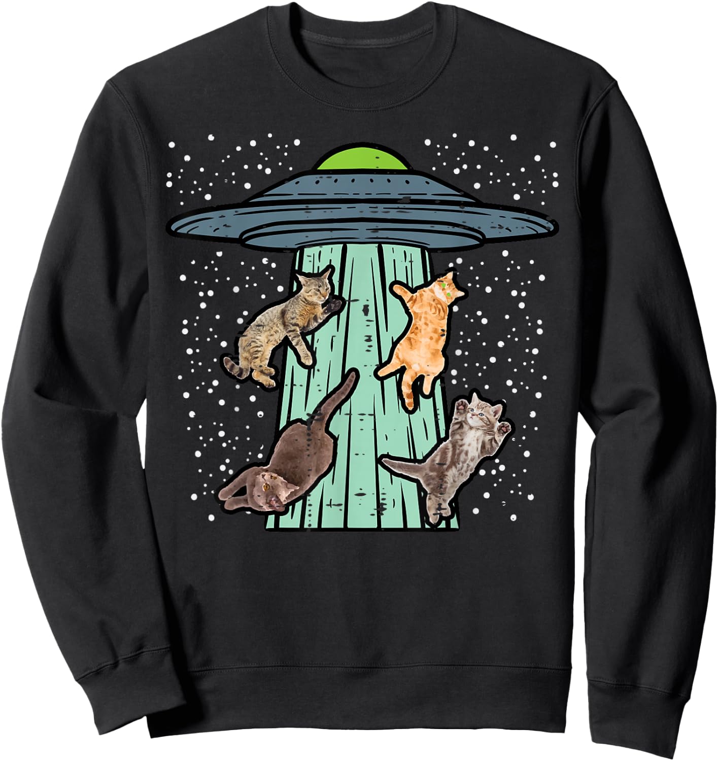 Cats Abducted By UFO Funny Alien Space Lover Men Women Kids Sweatshirt - Sweatshirt | Black