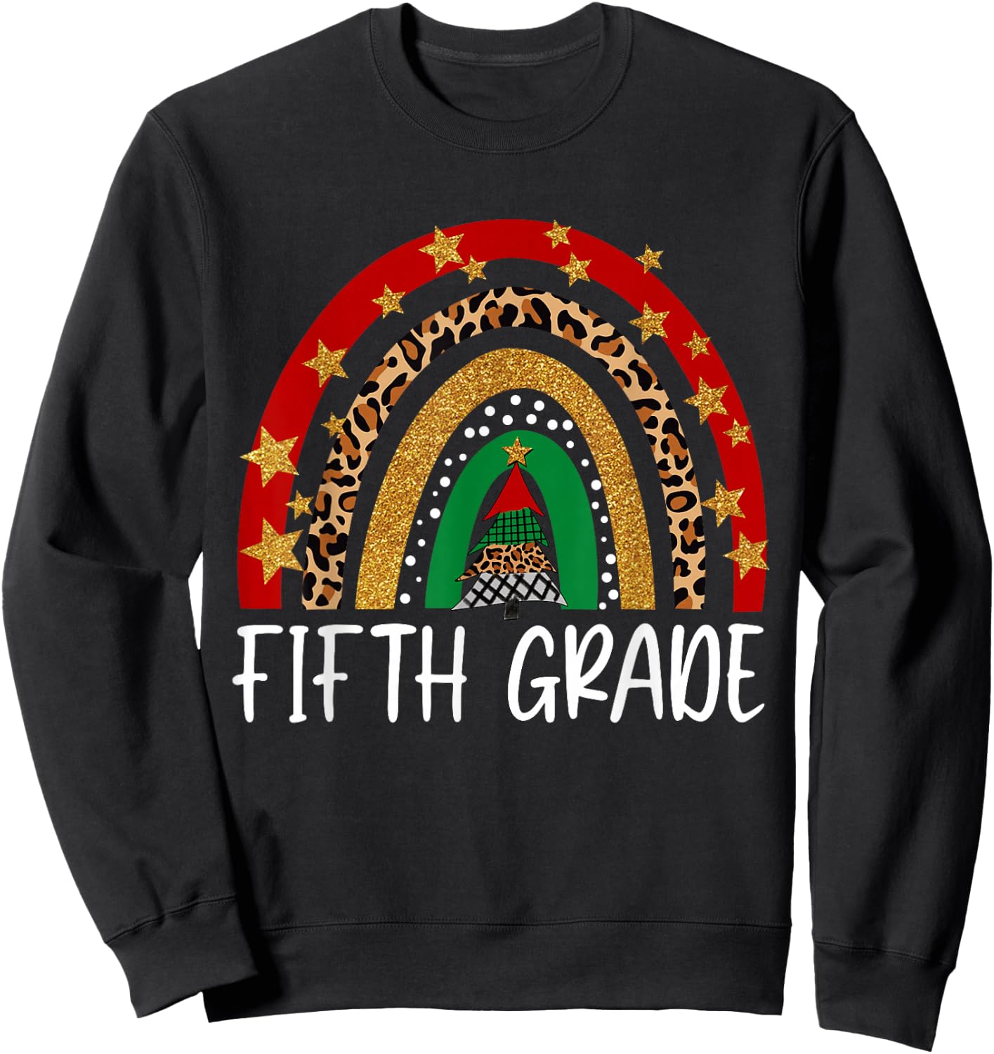Fifth Grade Teacher Christmas Funny Rainbow Leopard Buffalo Sweatshirt - Sweatshirt | Black