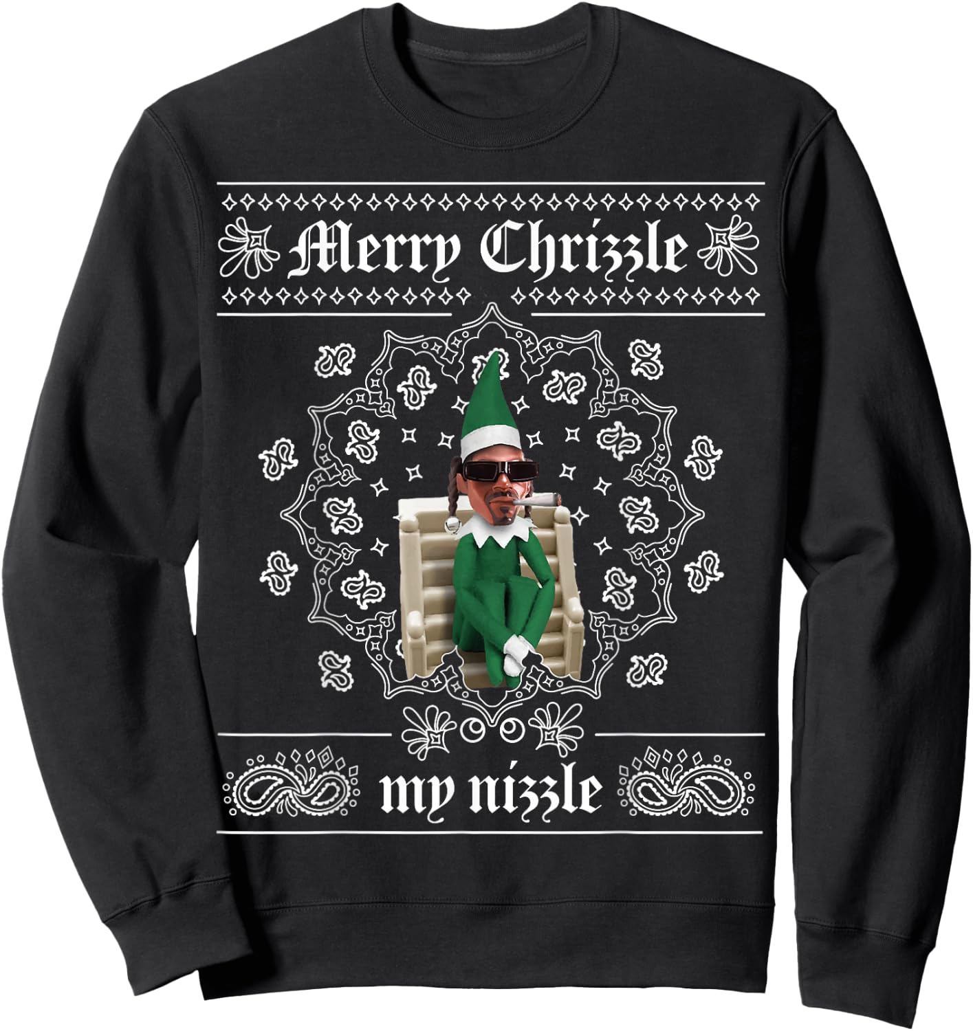 Christmas Elf Gangster Merry Chrizzle OG Bandana Design Sweatshirt - Sweatshirt | Black
