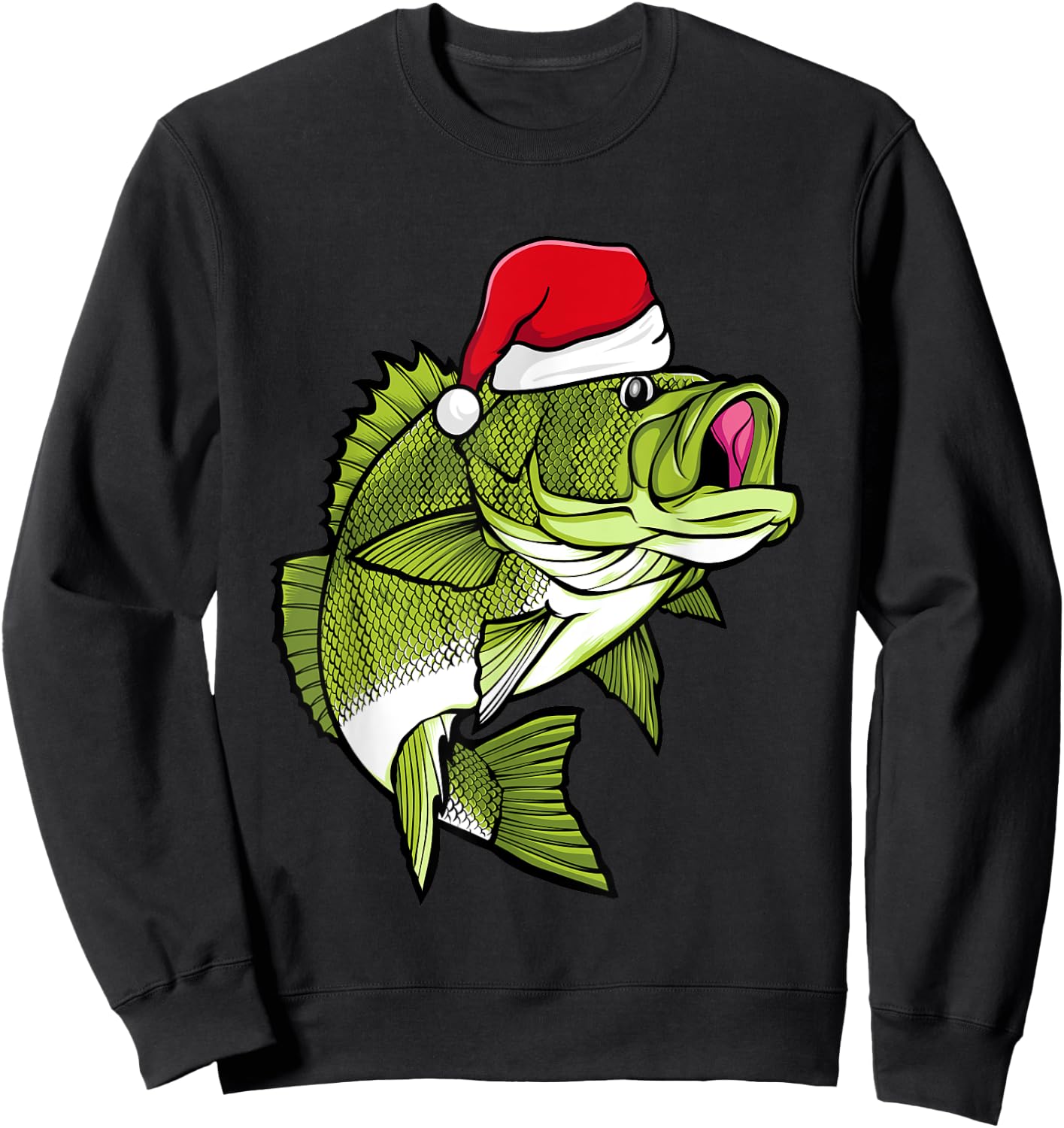 Bass Fishing Christmas Pajama Fish Santa Fisherman Angler Sweatshirt - Sweatshirt | Black