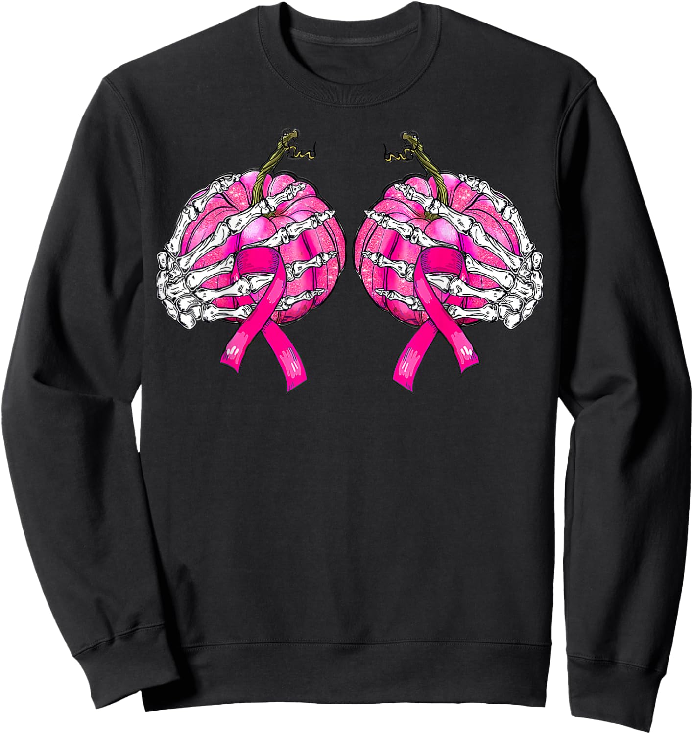 Skeleton Hand Boobs Pumpkin Breast Cancer Halloween Women Sweatshirt - Sweatshirt | Black