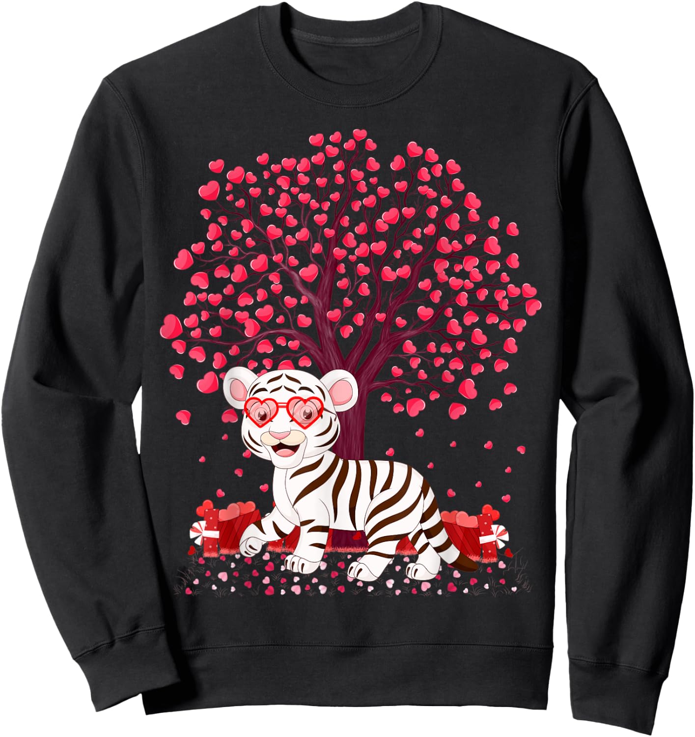 White Tiger Lover Heart Tree White Tiger Valentine's Day Sweatshirt - Sweatshirt | Black