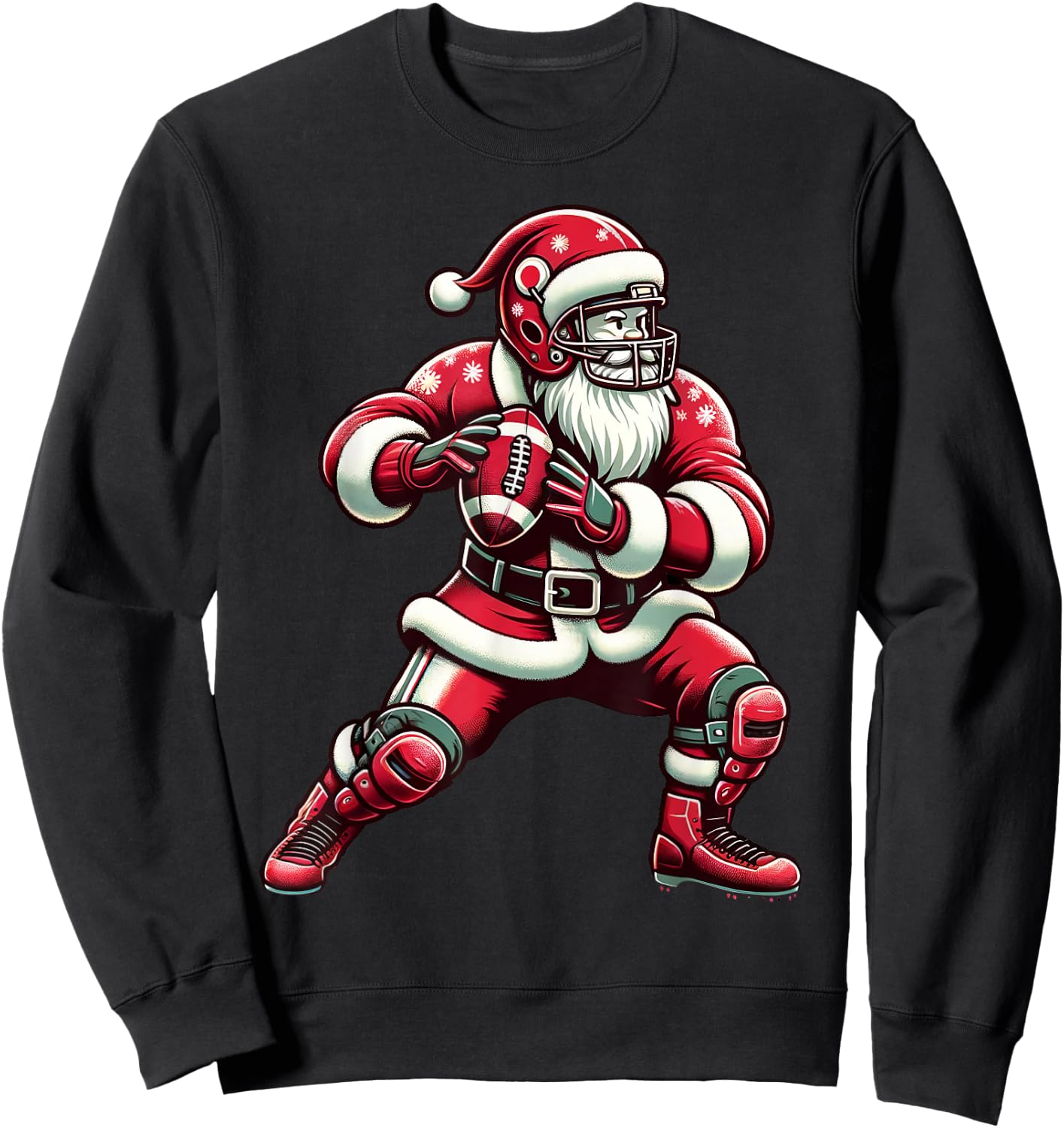 Santa Playing American Football Christmas Women Men Kids Sweatshirt - Sweatshirt | Black