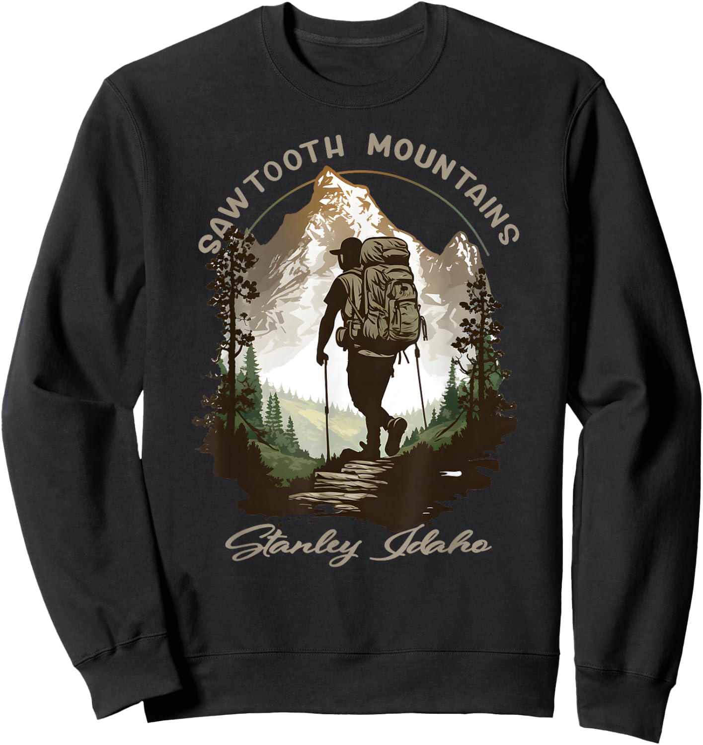Sawtooth Mountains Stanley Idaho Hiking Scene Sweatshirt - Sweatshirt | Black