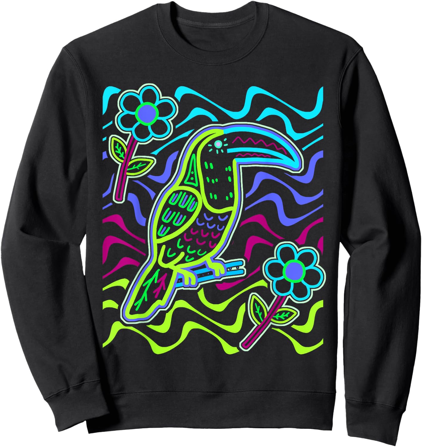 Toucan Bird Aracari Toucanet Mola Art by Panama Kuna Tribe Sweatshirt - Sweatshirt | Black
