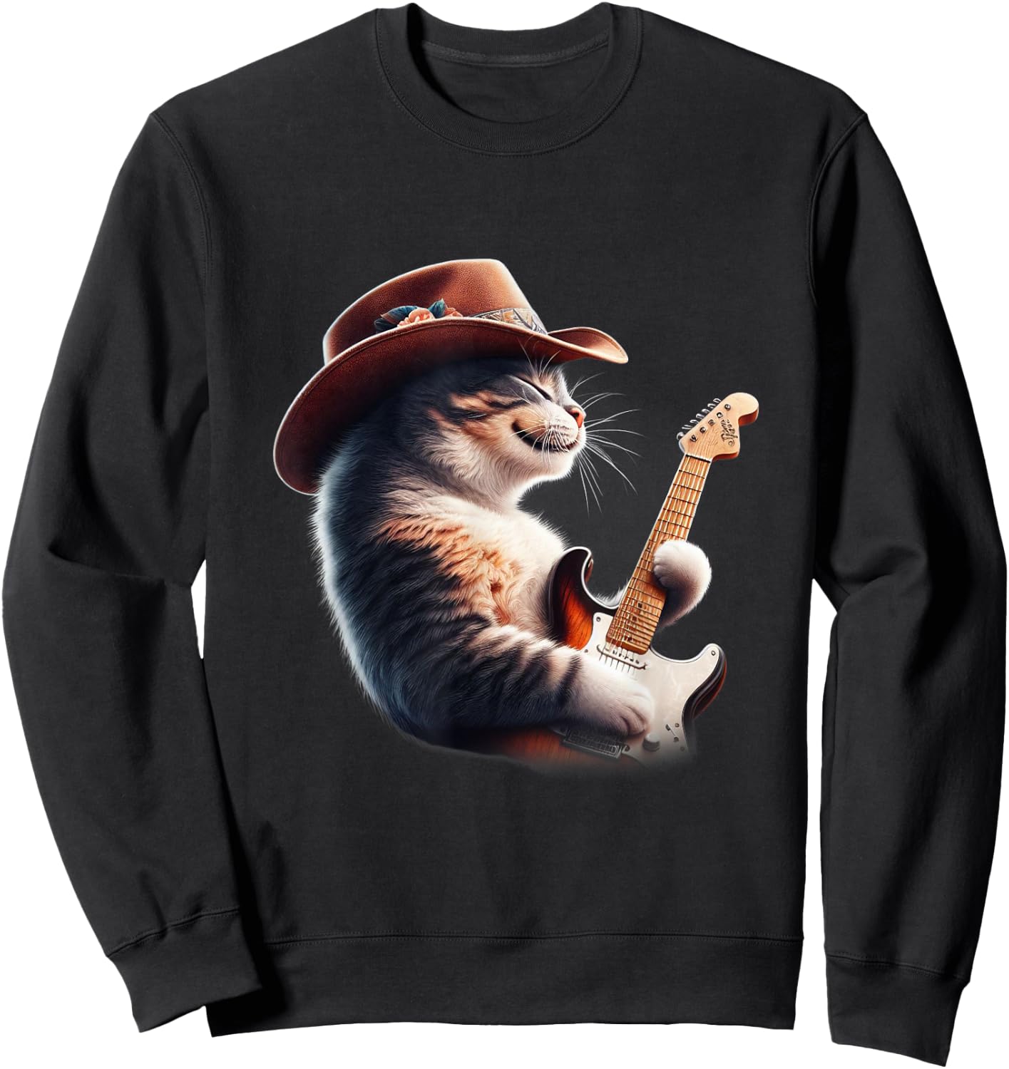 Cat Playing Guitar - Funny Rock Music Guitar Cat Men Women Kids Sweatshirt - Sweatshirt | Black