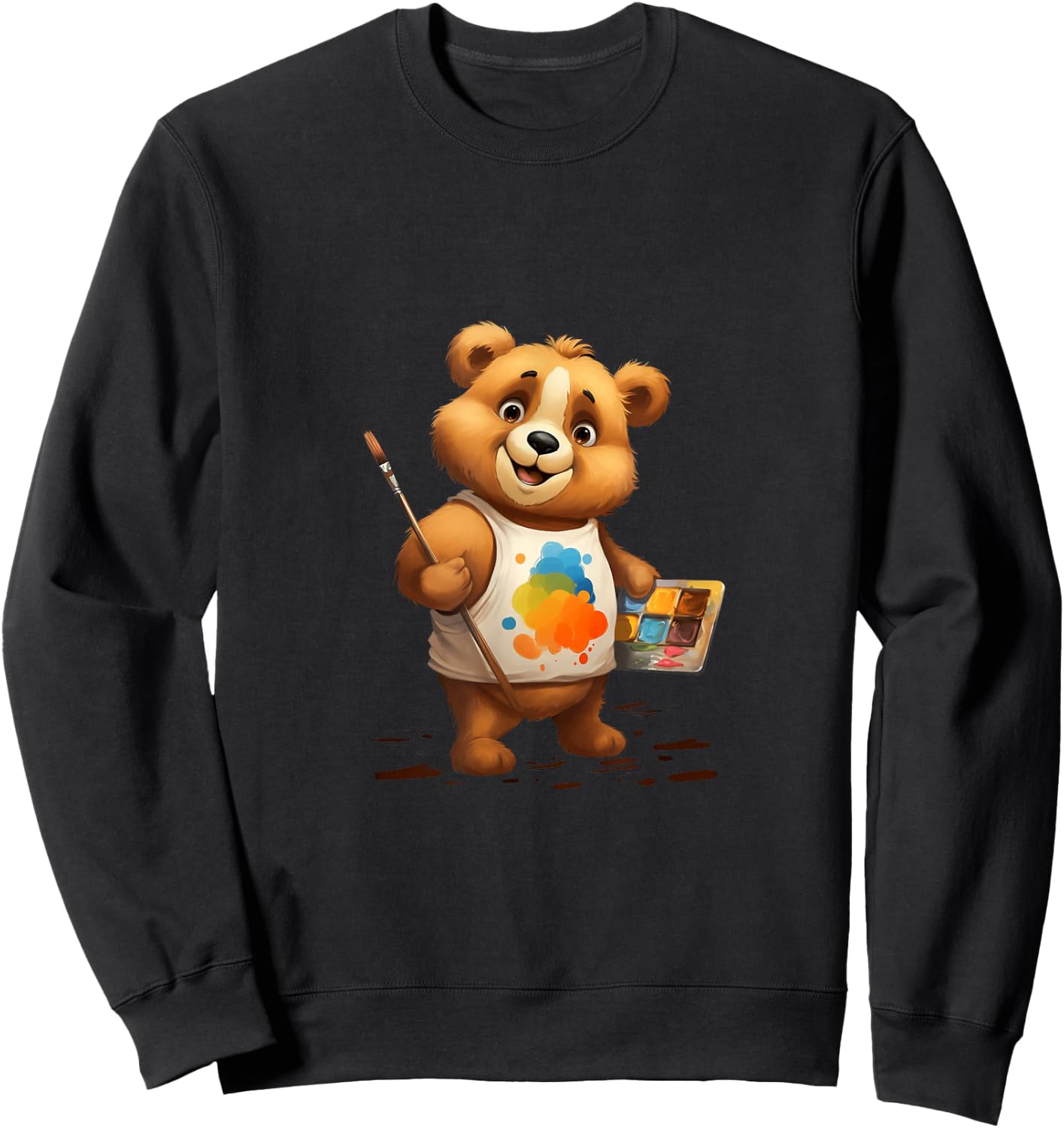 Bear Artist Painter Brush Palette Painting Sweatshirt - Sweatshirt | Black