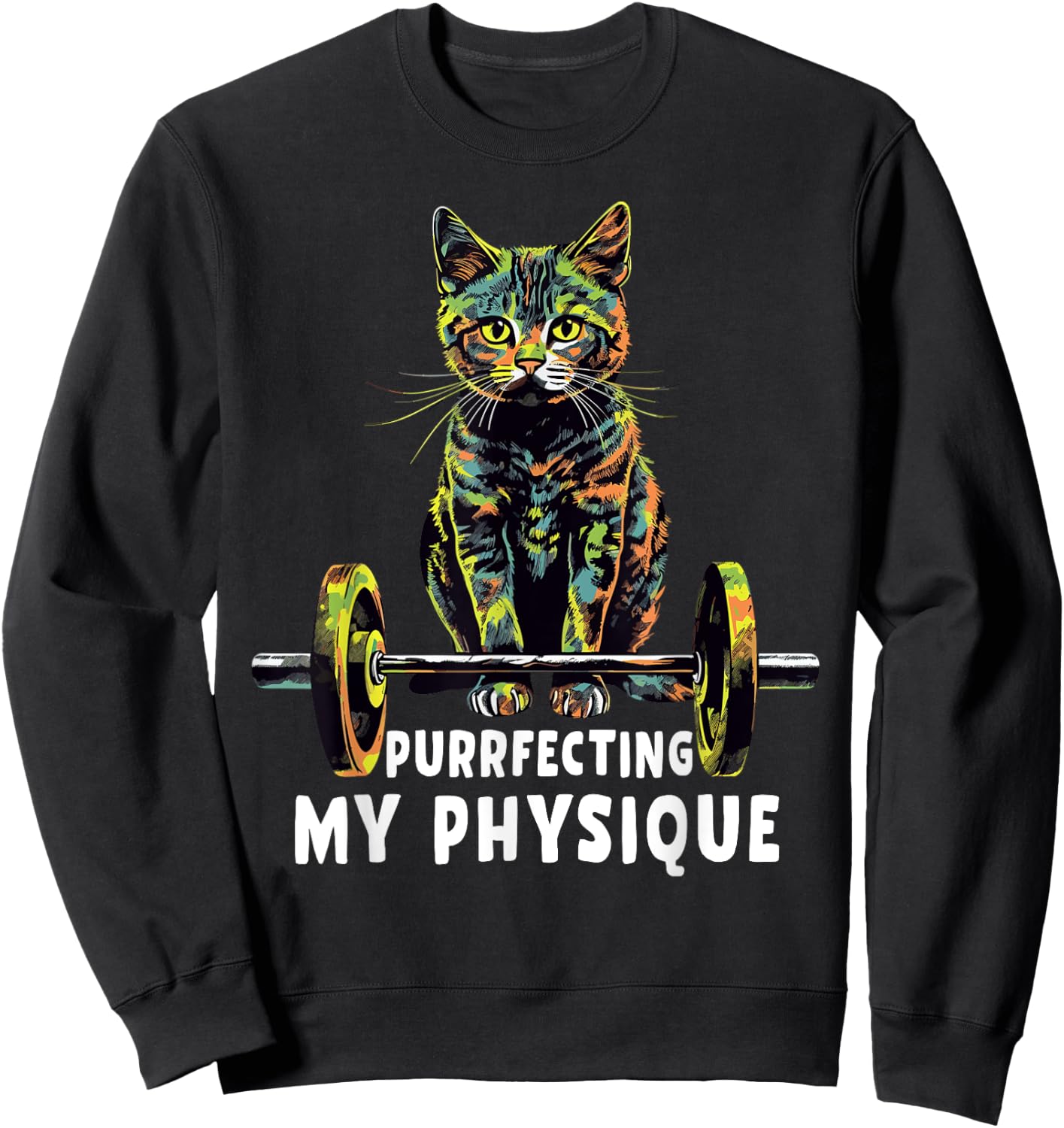Gym, Workout or Fitness Gift Funny Cat in a Gym Men Women Sweatshirt - Sweatshirt | Black