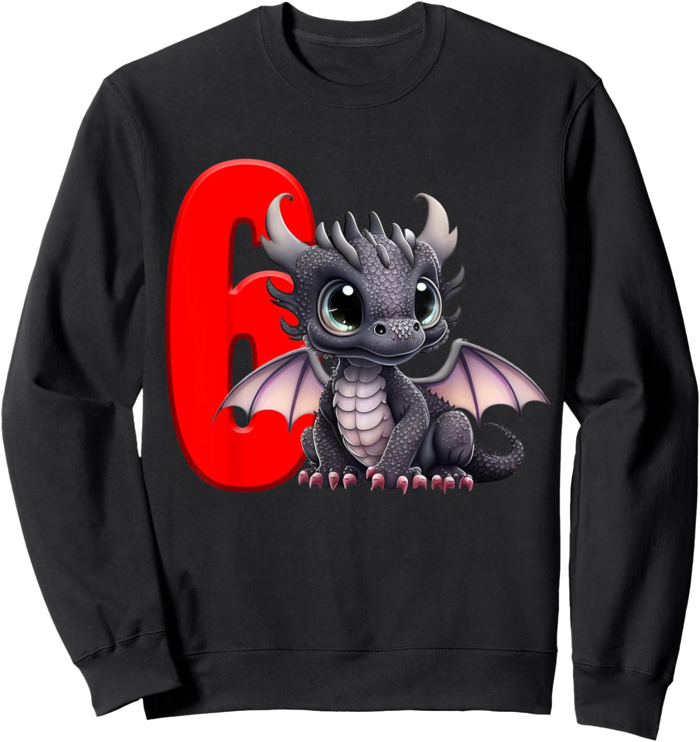 6th Birthday Shirt Dragon Party Birthday Boy Red Kids Six 6 Sweatshirt - Sweatshirt | Black