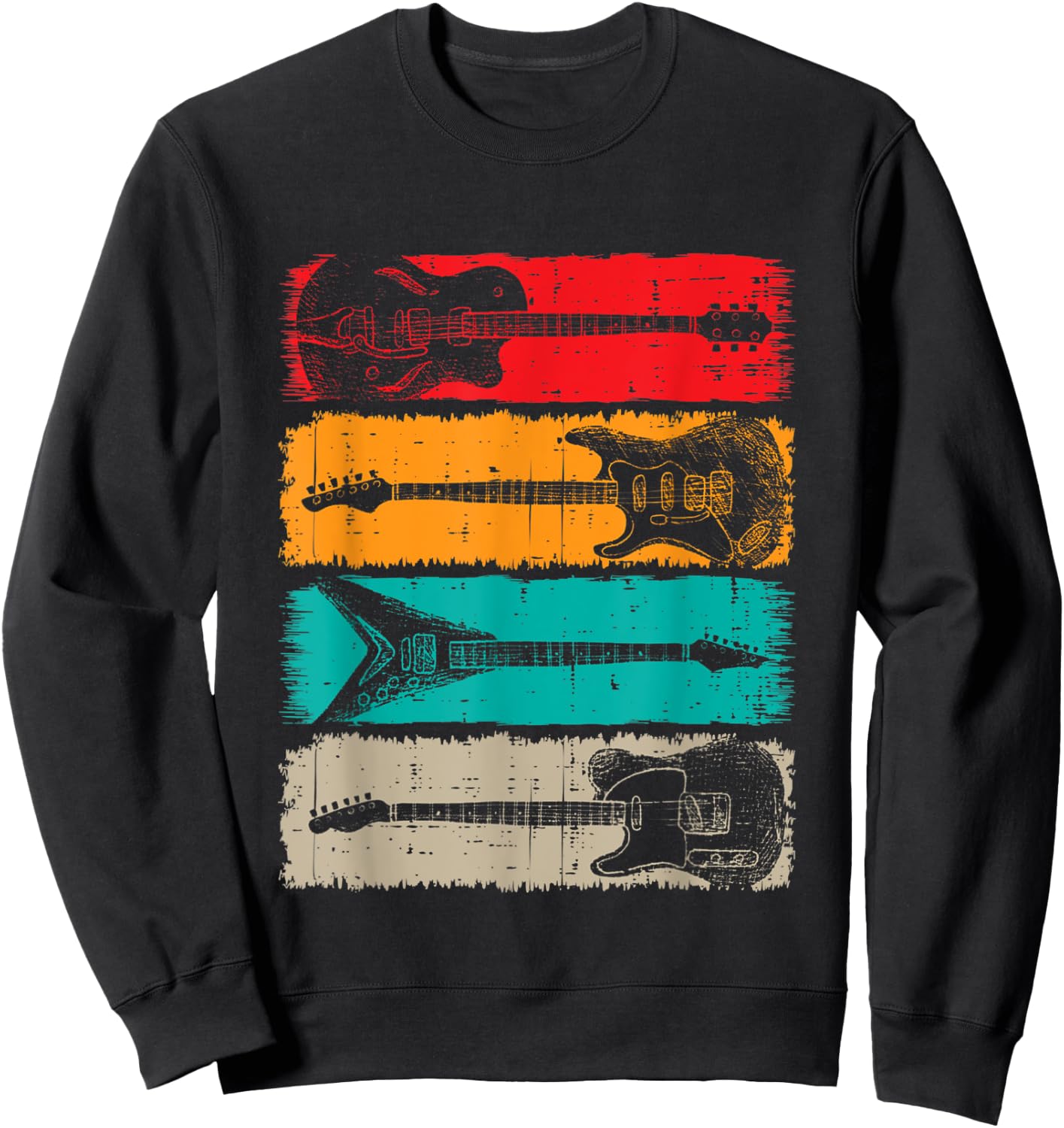 Retro Guitar Men Women Kids Music Band Vintage Guitarist Sweatshirt - Sweatshirt | Black