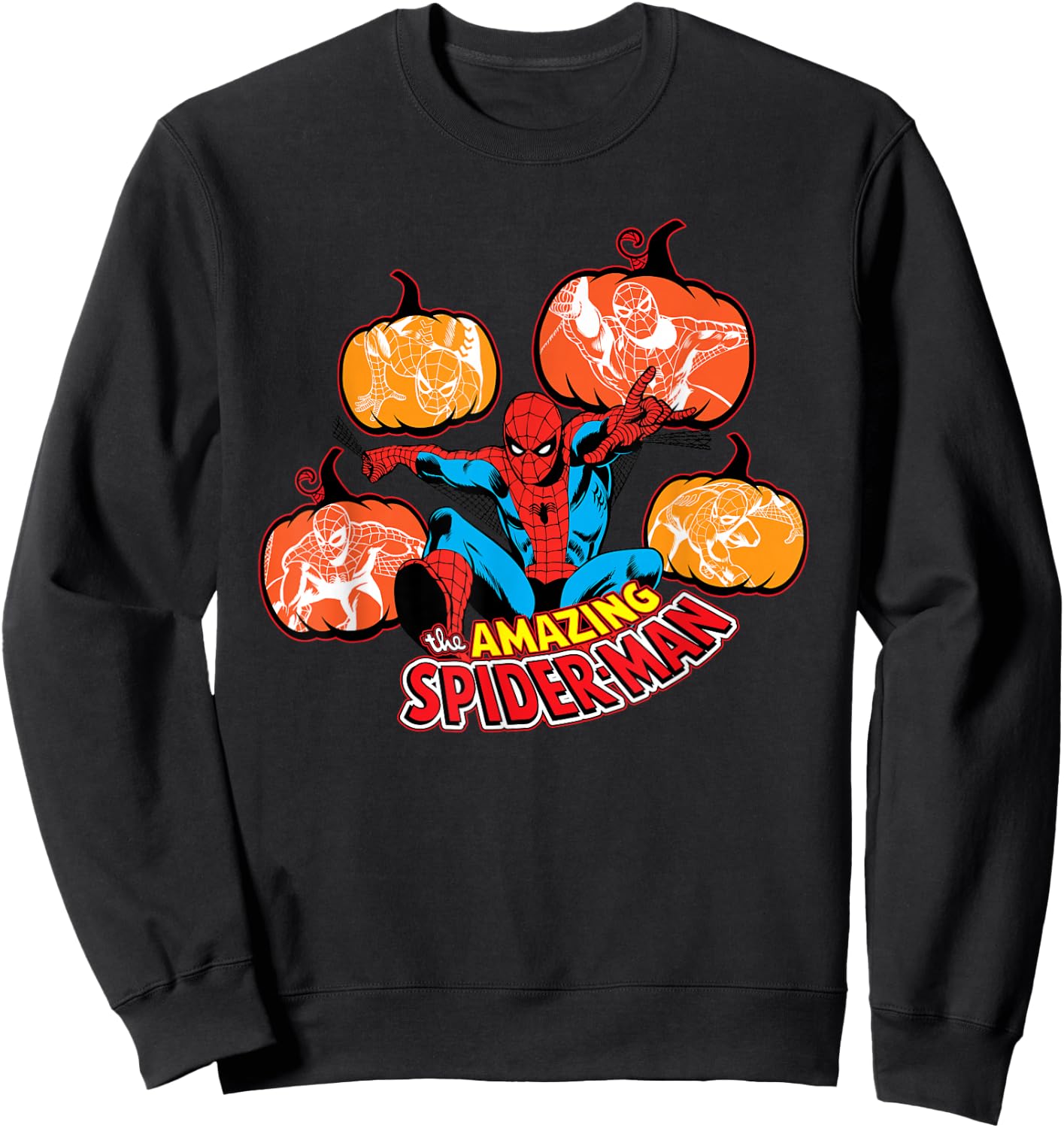 Marvel Amazing Spider-Man Halloween Fall Pumpkins Comic Art Sweatshirt - Sweatshirt | Black
