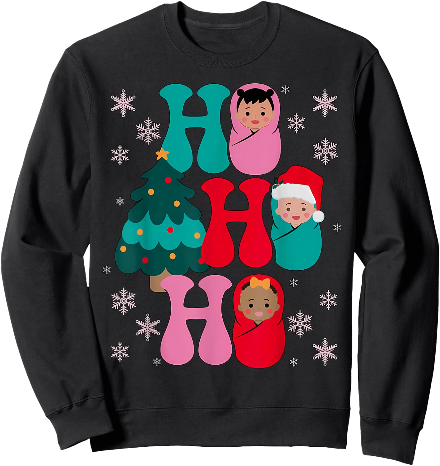 Ho Ho Ho Labor and Delivery Nurse Christmas Mother Baby Sweatshirt - Sweatshirt | Black