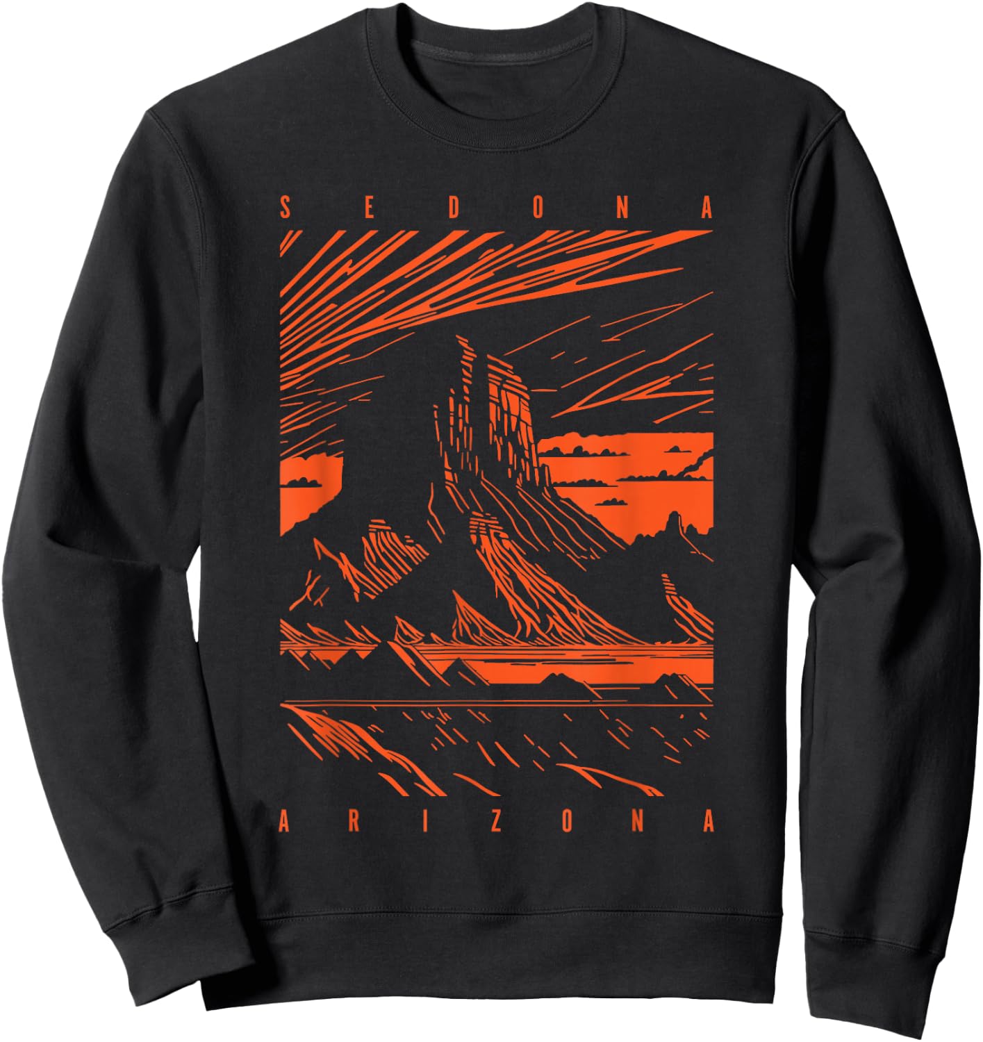Sedona Arizona Retro Sunset Scenic Red Rocks Butte Design Sweatshirt - Sweatshirt | Black