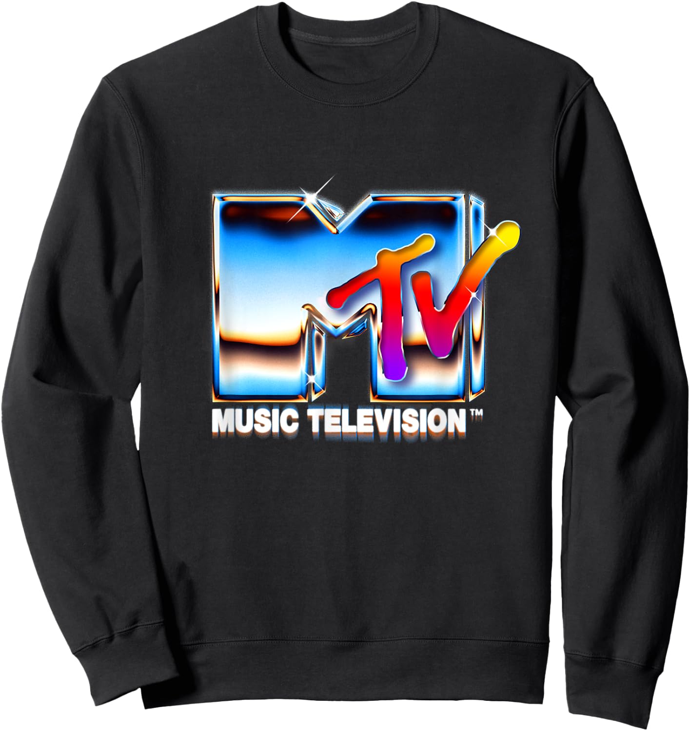 Mademark x MTV - MTV Logo 80s Rainbow Chrome Mirror Retro MTV Sweatshirt - Sweatshirt | Black