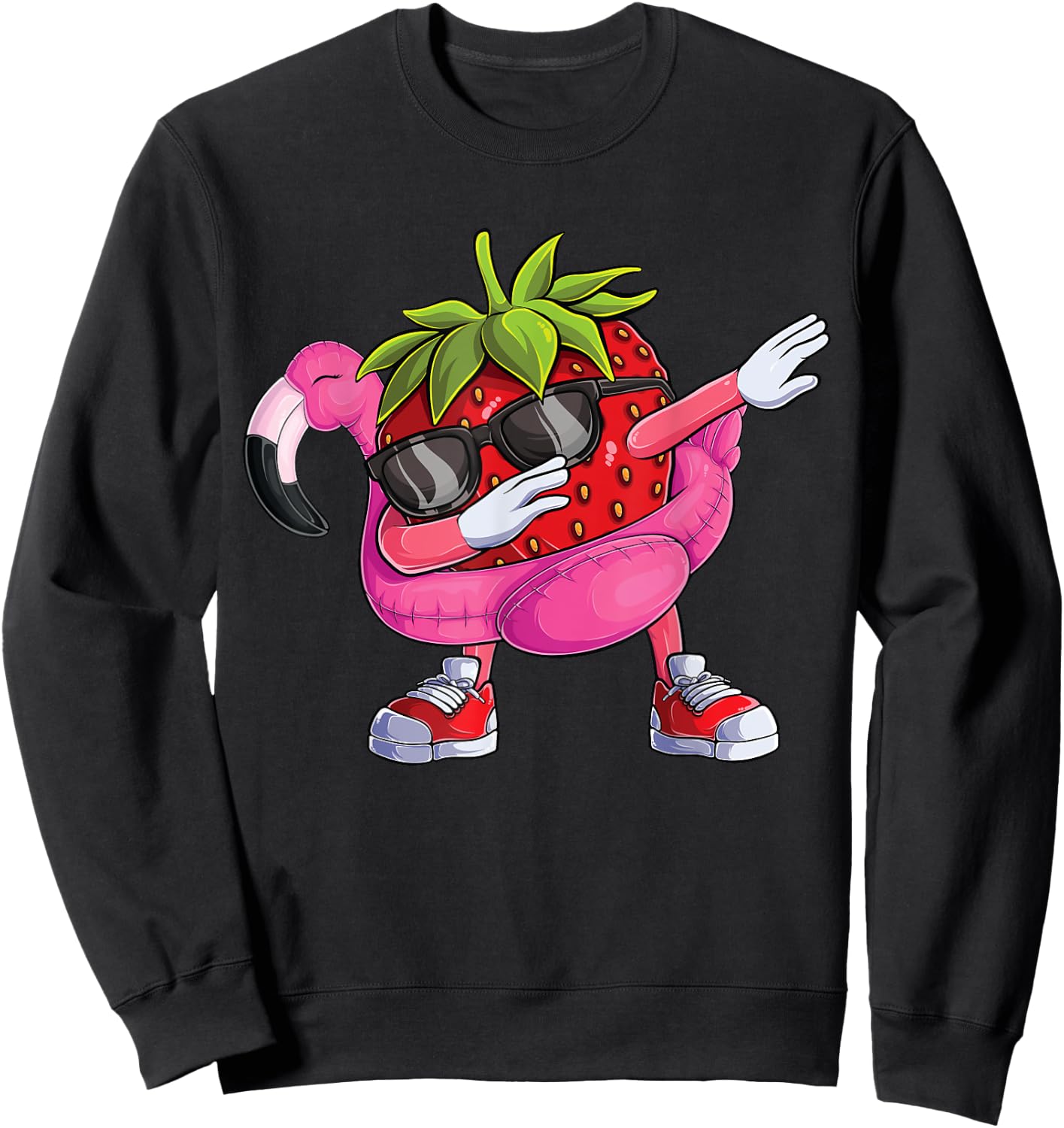 Dabbing Strawberry Flamingo Tropical aloha Beach Hawaiian Women Kids Sweatshirt - Sweatshirt | Black