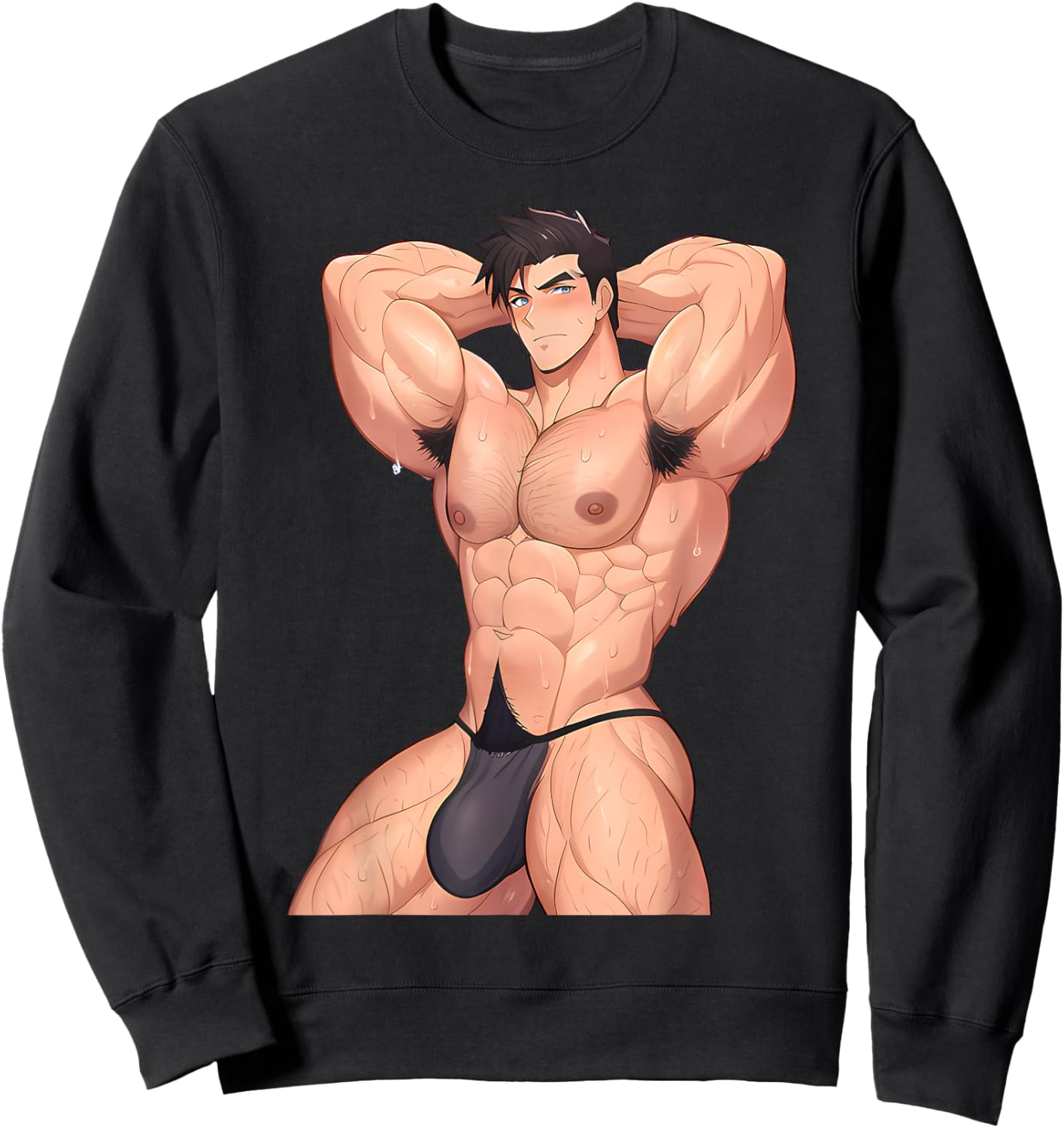 Bara Tiddies Barazoku Sexy Gay Male Art Erotic Bulge Yaoi Sweatshirt - Sweatshirt | Black
