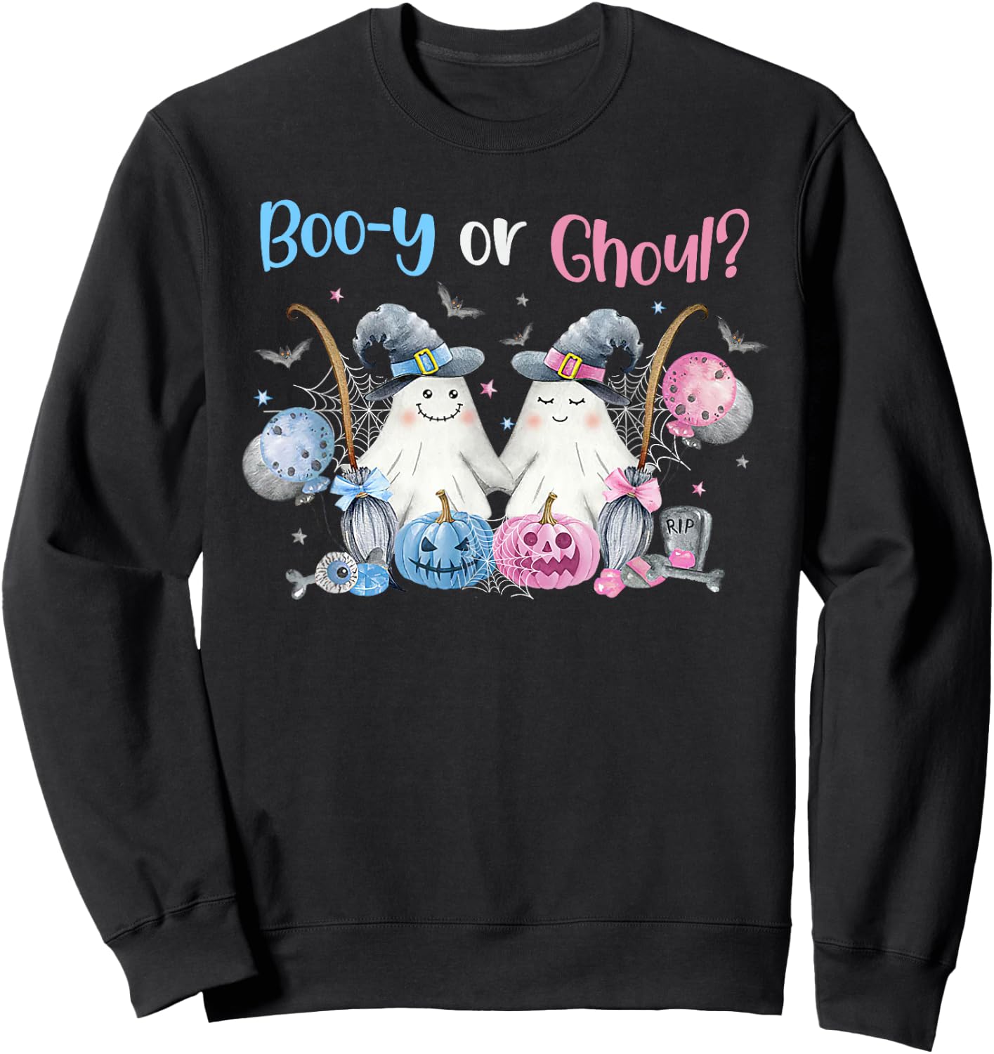 Cute Spooky Witch Ghost Boo-y or Ghoul Gender Reveal Sweatshirt - Sweatshirt | Black