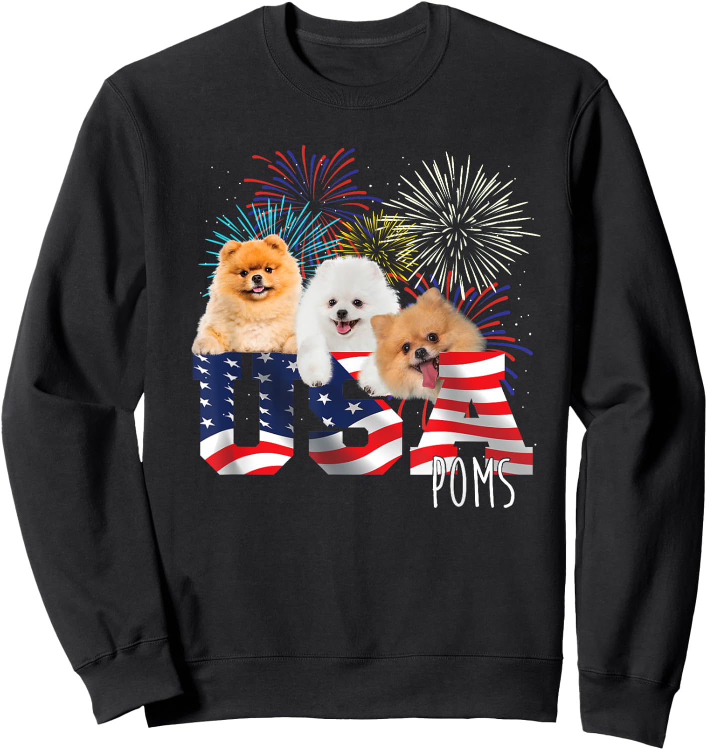 USA Poms - American Flag Patriotic Dog Lover Pet Owner Puppy Sweatshirt - Sweatshirt | Black