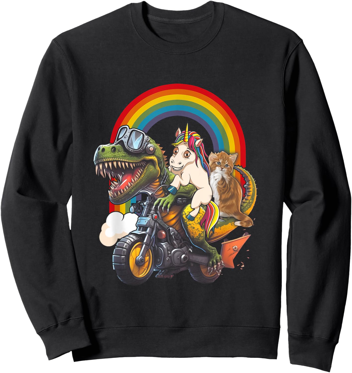 Rainbow Cat Unicorn Dinosaur T Rex Kitten Lover Space Galaxy Sweatshirt - Sweatshirt | Black