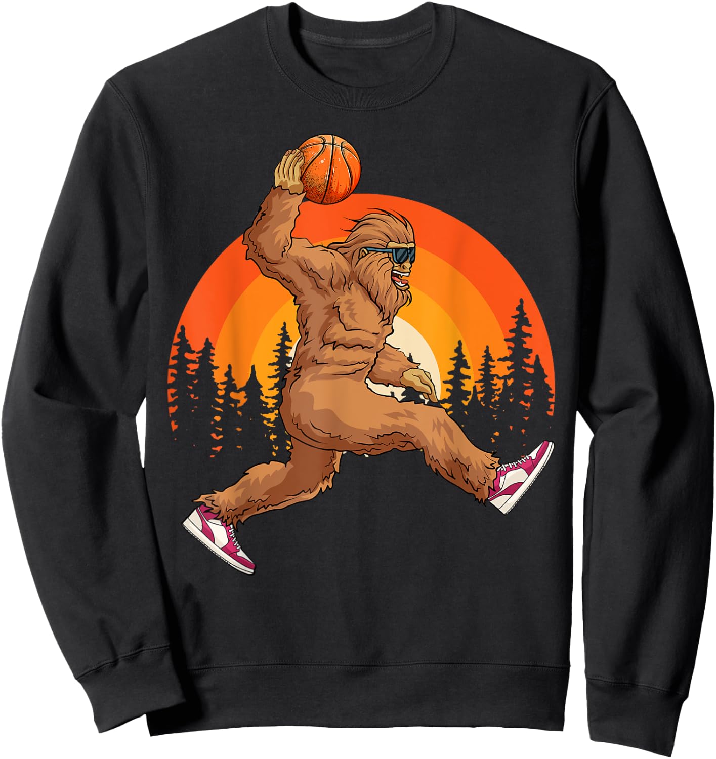 Bigfoot Basketball Vintage Retro Baller Sasquatch Big Foot Sweatshirt - Sweatshirt | Black