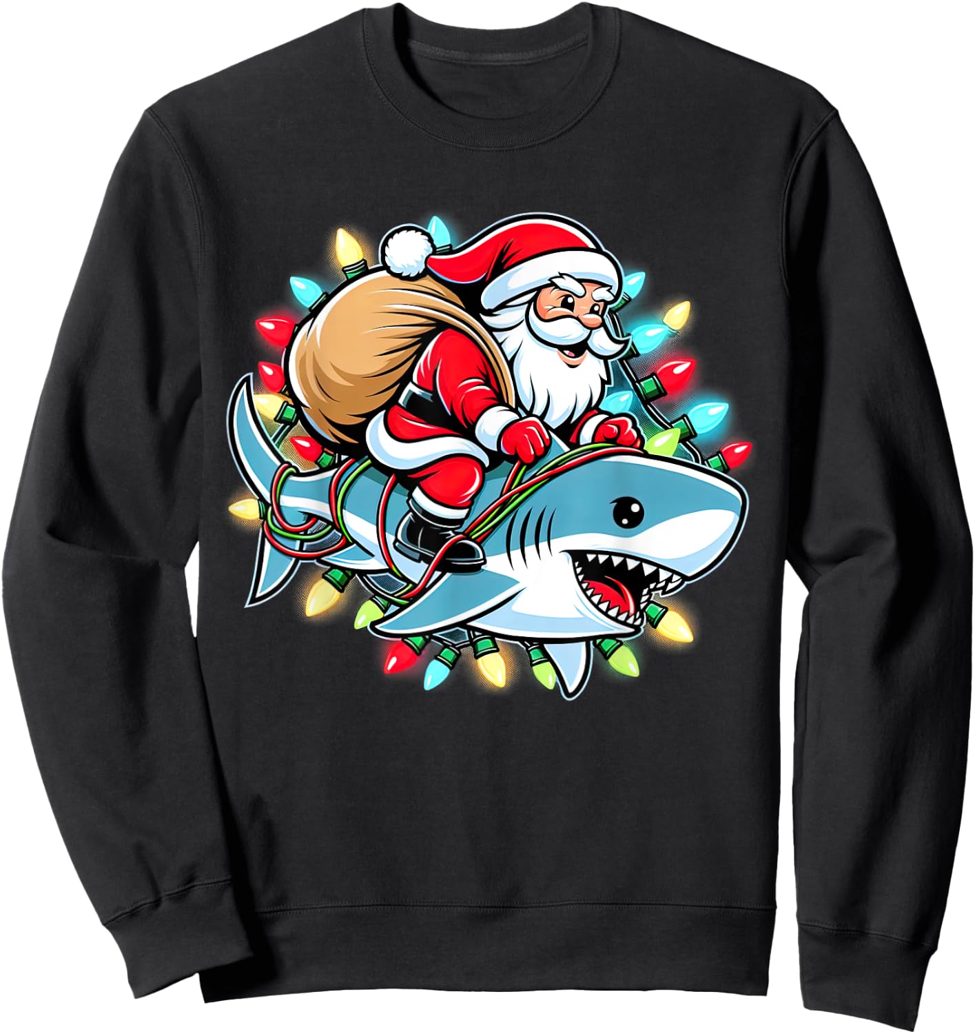Santa Claus Riding Shark Christmas Boys Merry Sharkmas Xmas Sweatshirt - Sweatshirt | Black
