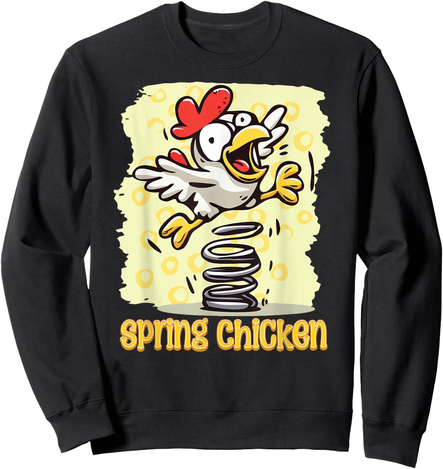Spring Chicken Bouncy Flying Funny Gag Cartoon Sweatshirt - Sweatshirt | Black