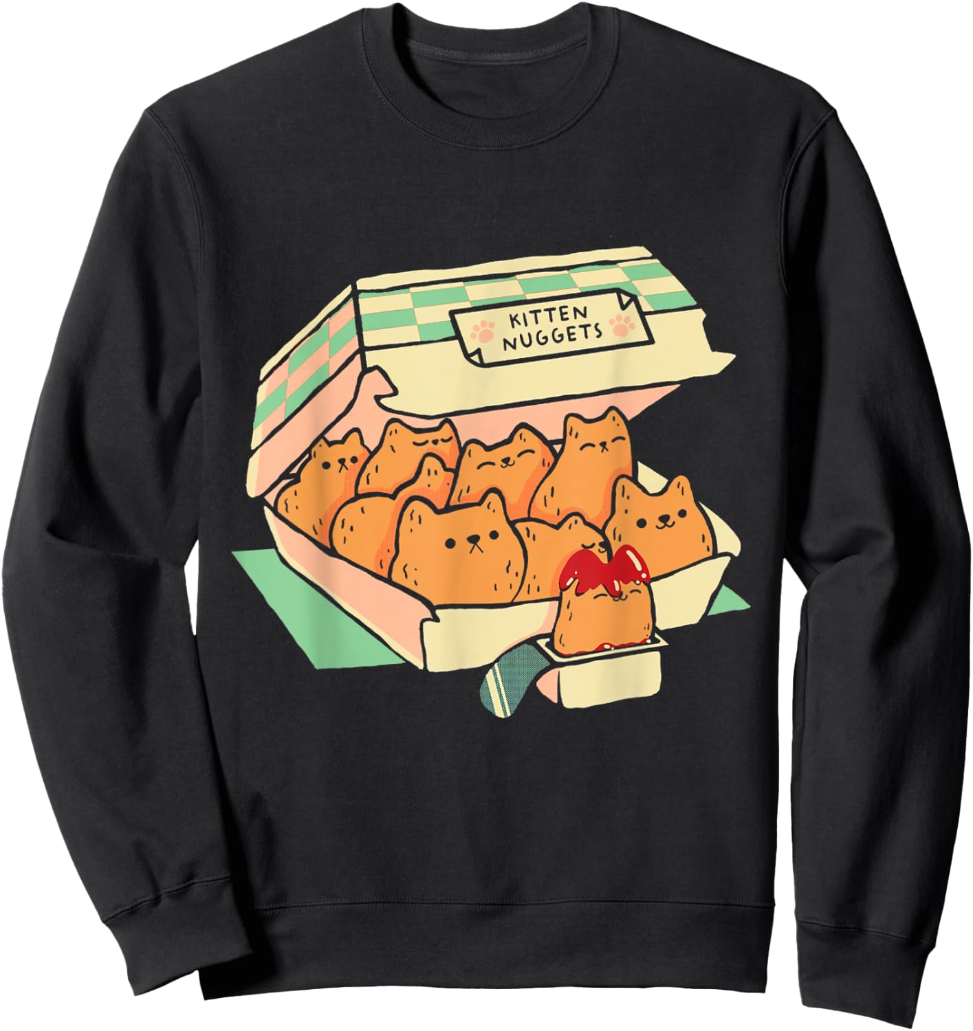 Kitten Nuggets Fast Food Cat Cute Chicken Nugget Lover Sweatshirt - Sweatshirt | Black