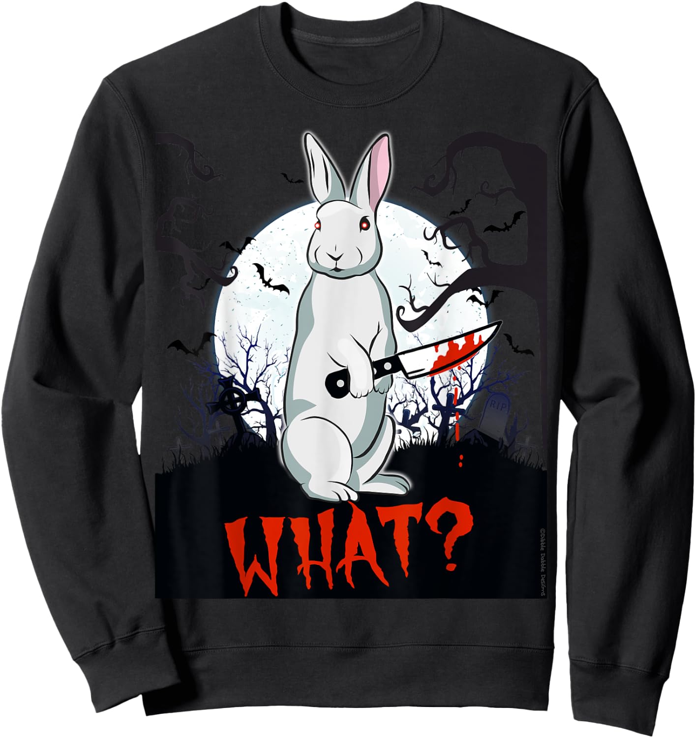 Halloween Killer Rabbit with Knife WHAT? - Adult Halloween Sweatshirt - Sweatshirt | Black