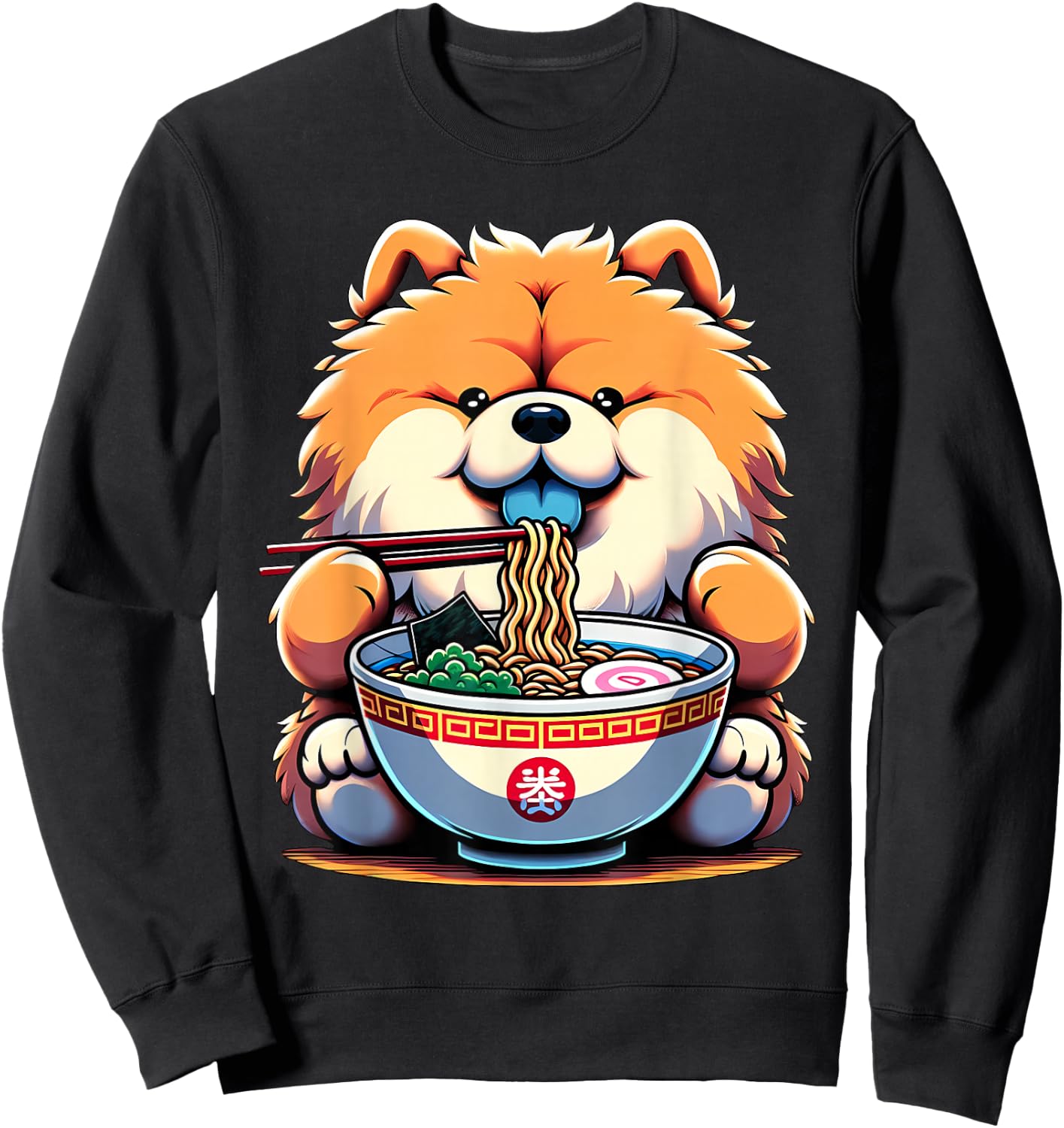 Kawaii Anime Chow Chow Dog Ramen Sweatshirt - Sweatshirt | Black