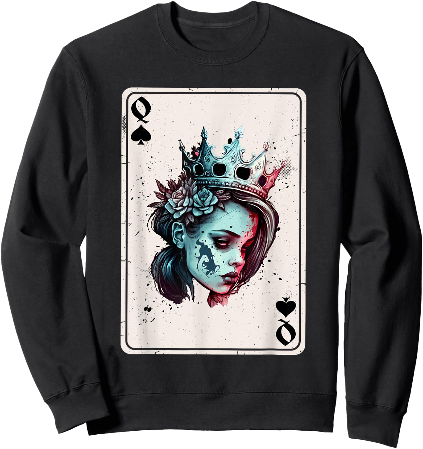 Queen of Spades Horror Card Game Creepy Queen of Spades Sweatshirt - Sweatshirt | Black
