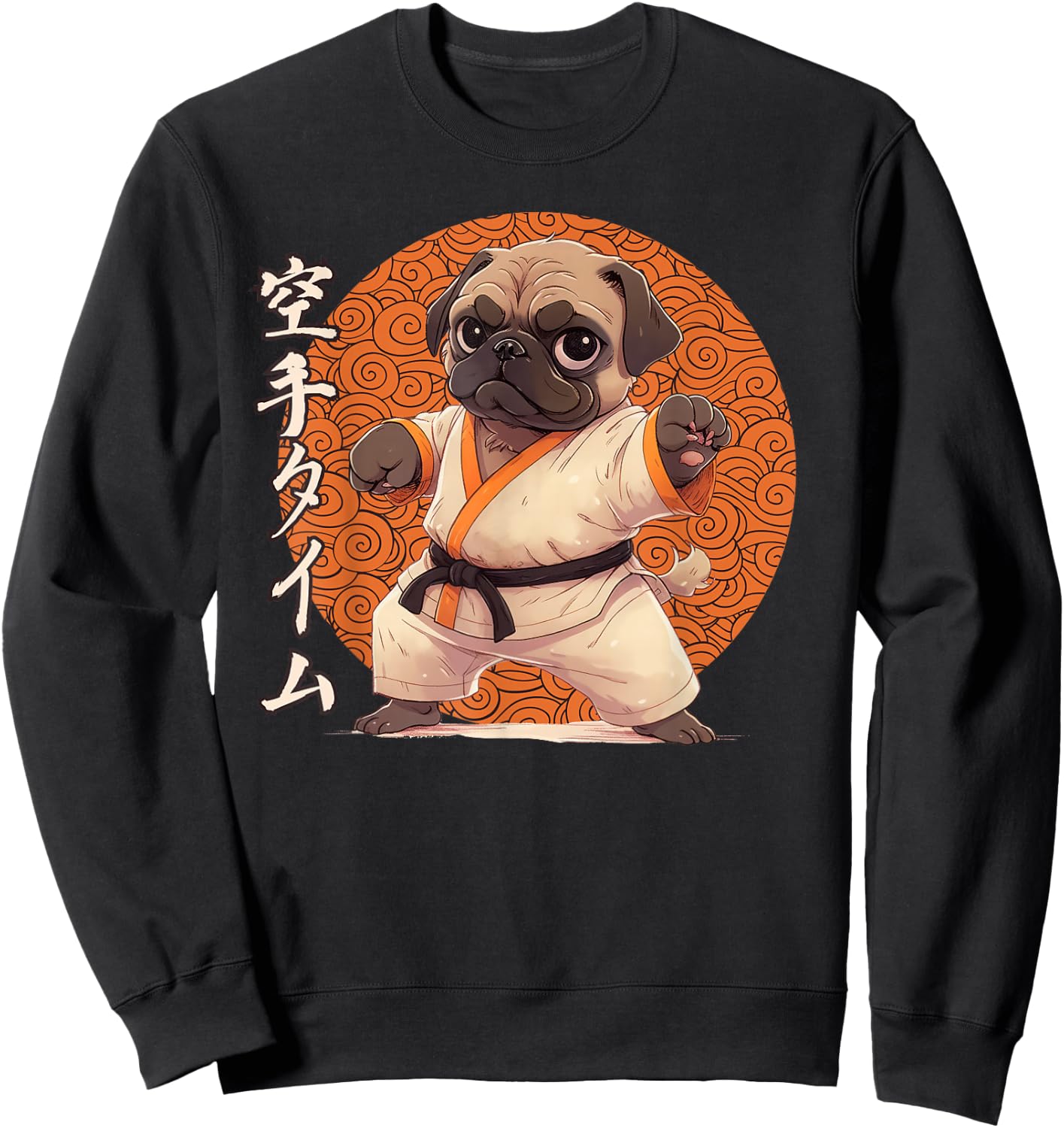 Pug Karate, Ninja Pug Anime, Karate Pug Sweatshirt - Sweatshirt | Black