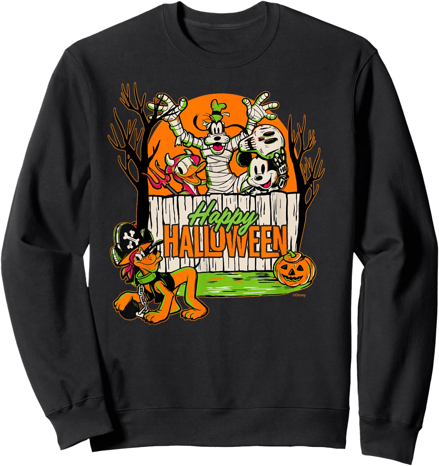 Disney 100 Mickey Donald Goofy & Pluto Happy Halloween D100 Sweatshirt - Sweatshirt | Black