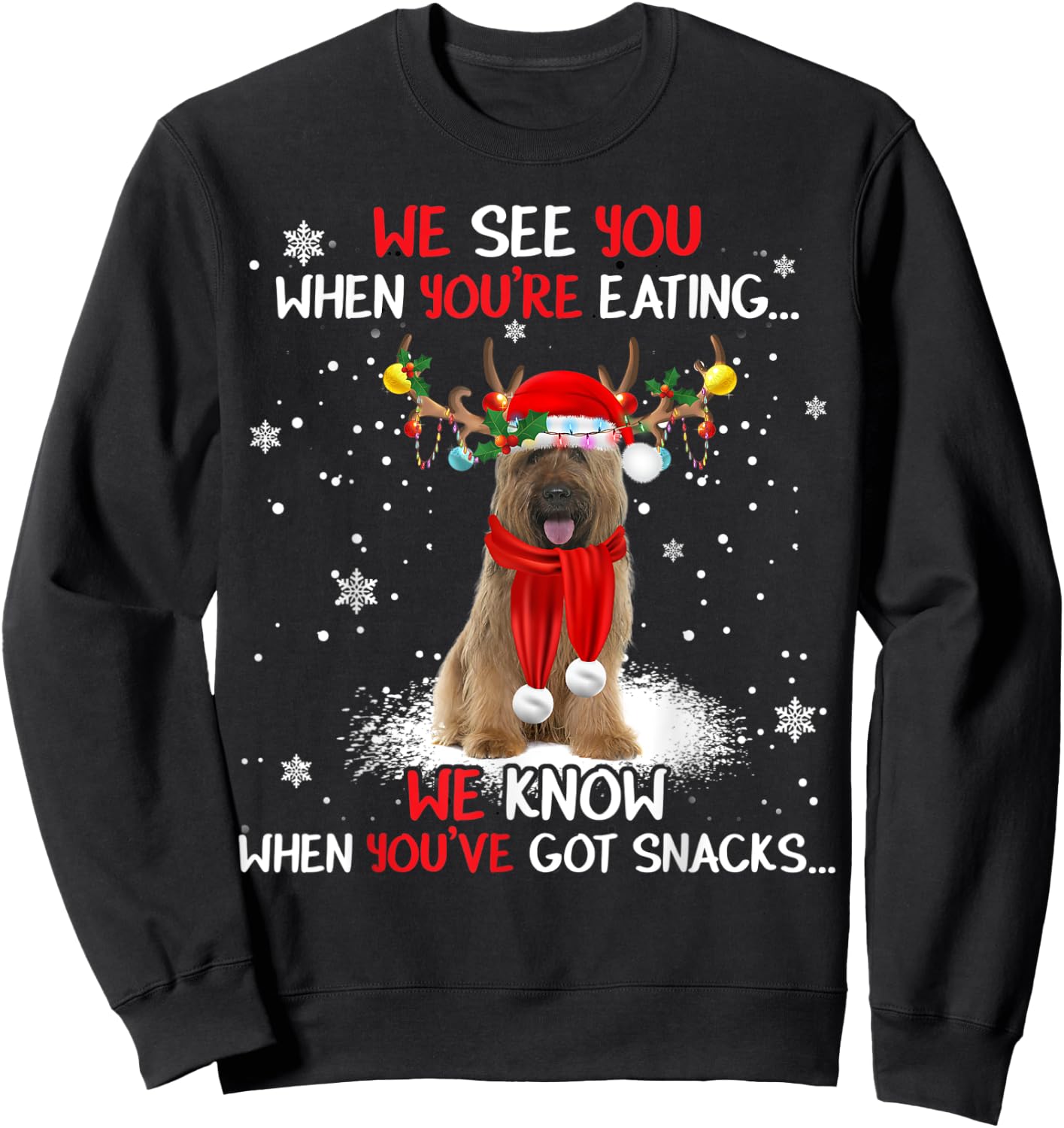 Santa Briard Reindeer Light Christmas Pajama Sweatshirt - Sweatshirt | Black