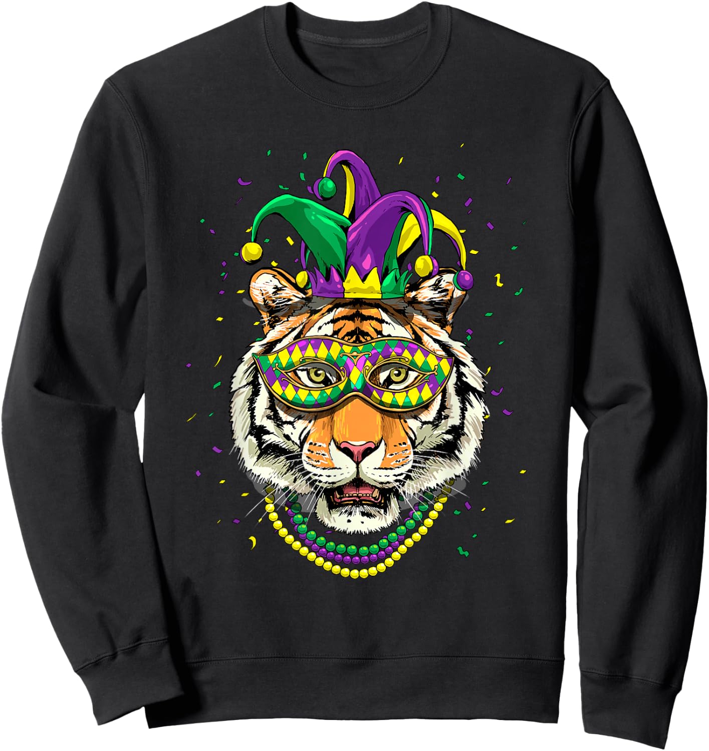 Tiger Mardi Gras Shirt Jester Animal Tiger Face Tiger Lover Sweatshirt - Sweatshirt | Black