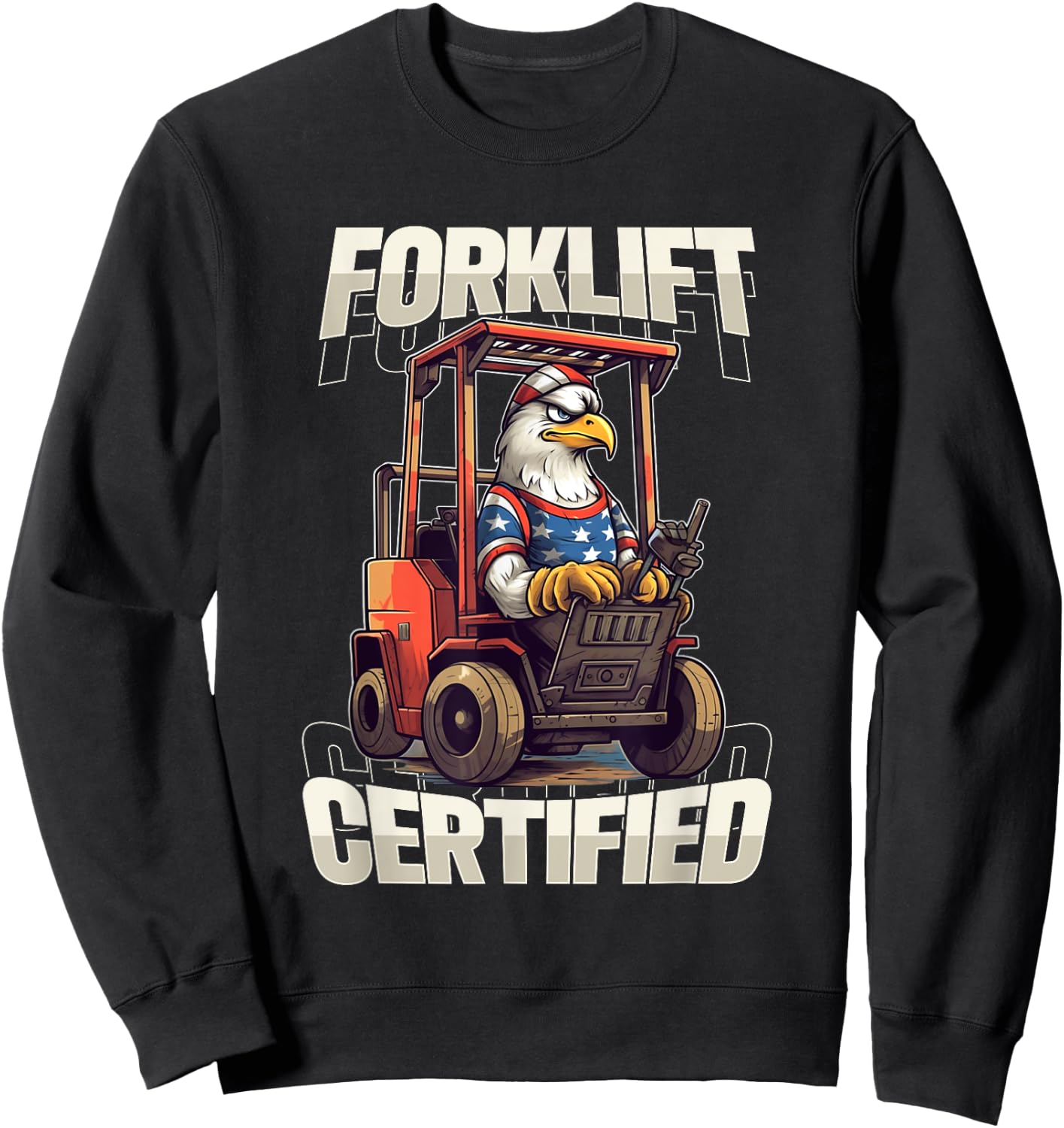 Forklift Certified Funny Bald Eagle Patriotic Operator Kids Men Sweatshirt - Sweatshirt | Black