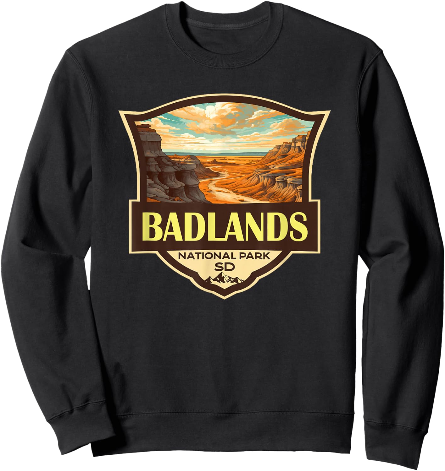 Badlands National Park Illustration Travel Retro Badge Sweatshirt - Sweatshirt | Black