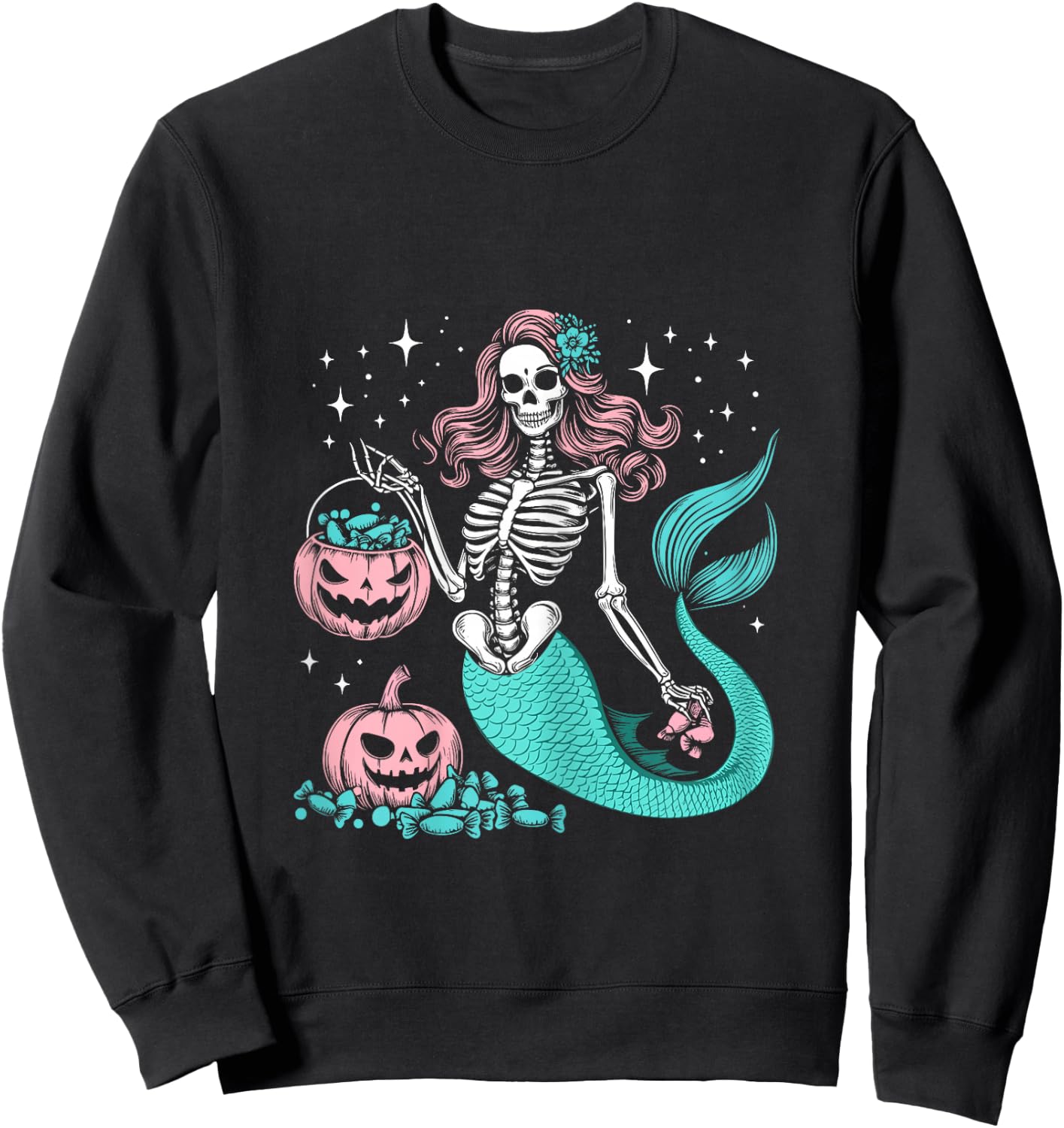 Halloween Mermaid Funny Skeleton Sweatshirt - Sweatshirt | Black