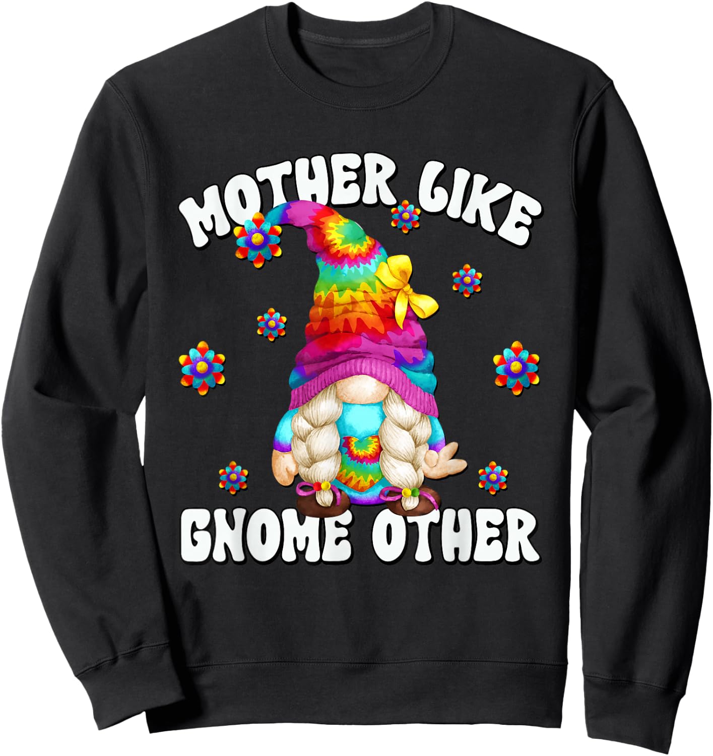 Tie Dye Hippie Grandma Gnome Graphic Hippie Mom Sweatshirt - Sweatshirt | Black