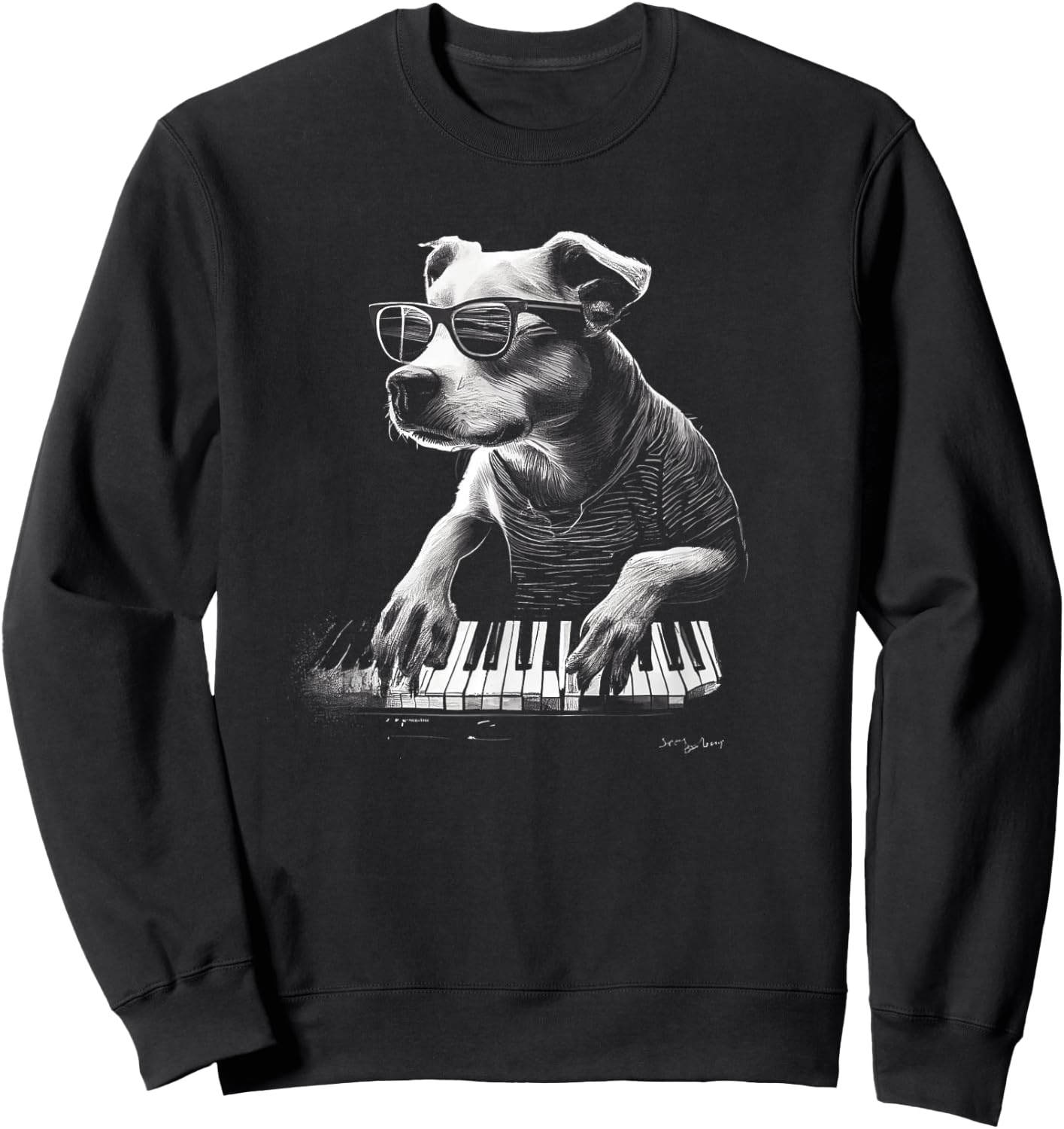 Funny Dog Playing Piano Graphic Men Women Boys Girls Sweatshirt - Sweatshirt | Black
